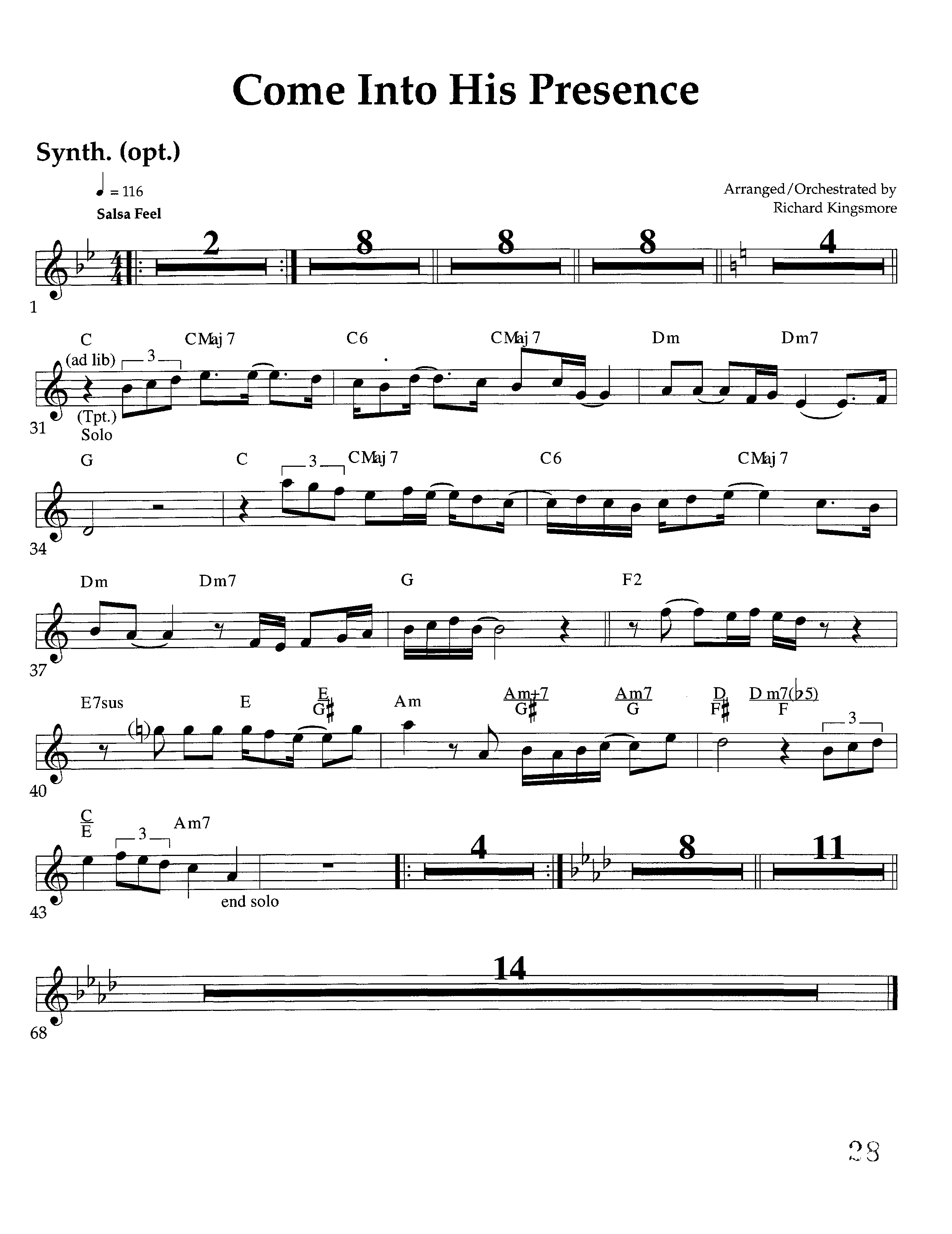 Come Into His Presence (Instrumental) Synth (Lifeway Worship / Arr. Richard Kingsmore)