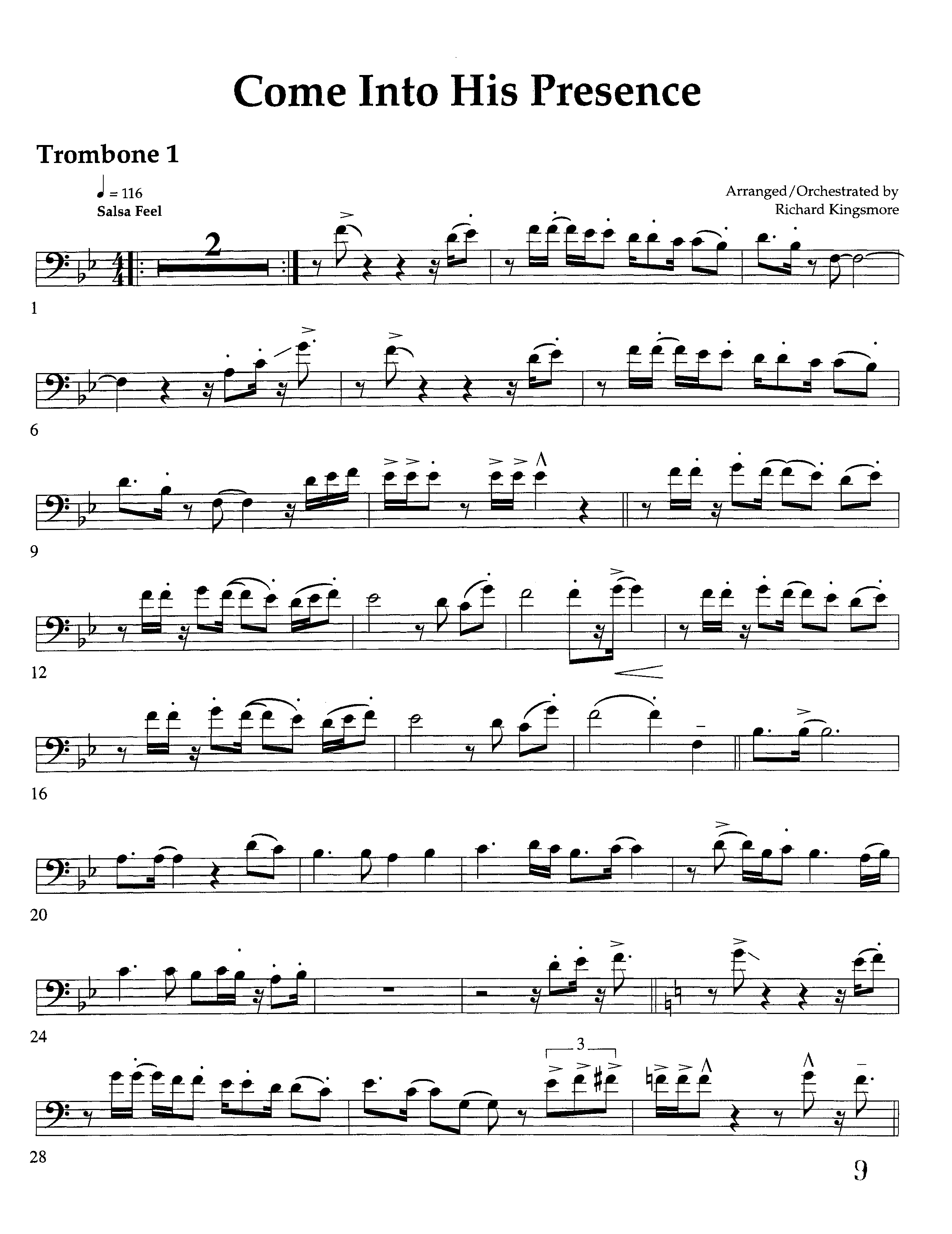 Come Into His Presence (Instrumental) Trombone 1 (Lifeway Worship / Arr. Richard Kingsmore)