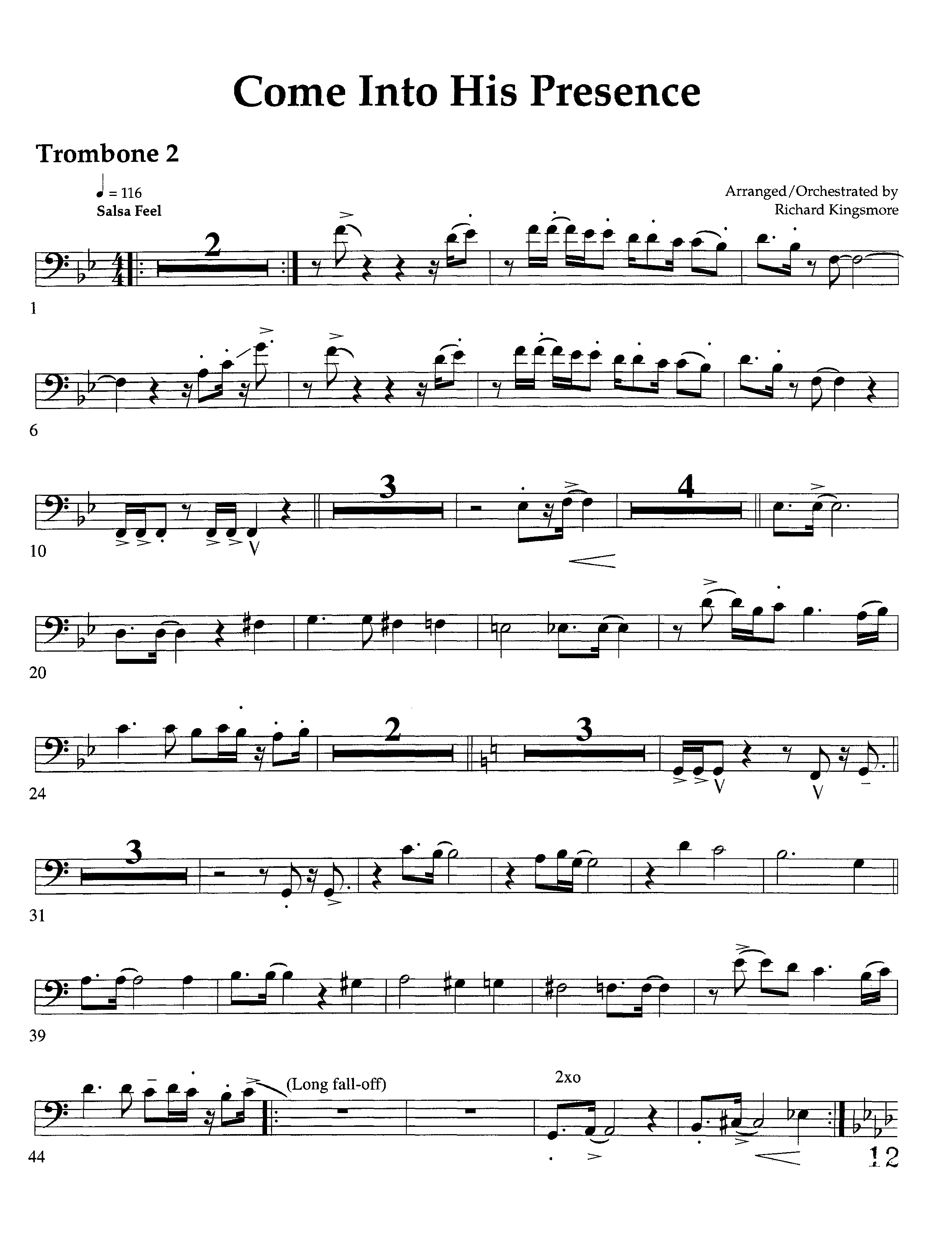 Come Into His Presence (Instrumental) Trombone 2 (Lifeway Worship / Arr. Richard Kingsmore)