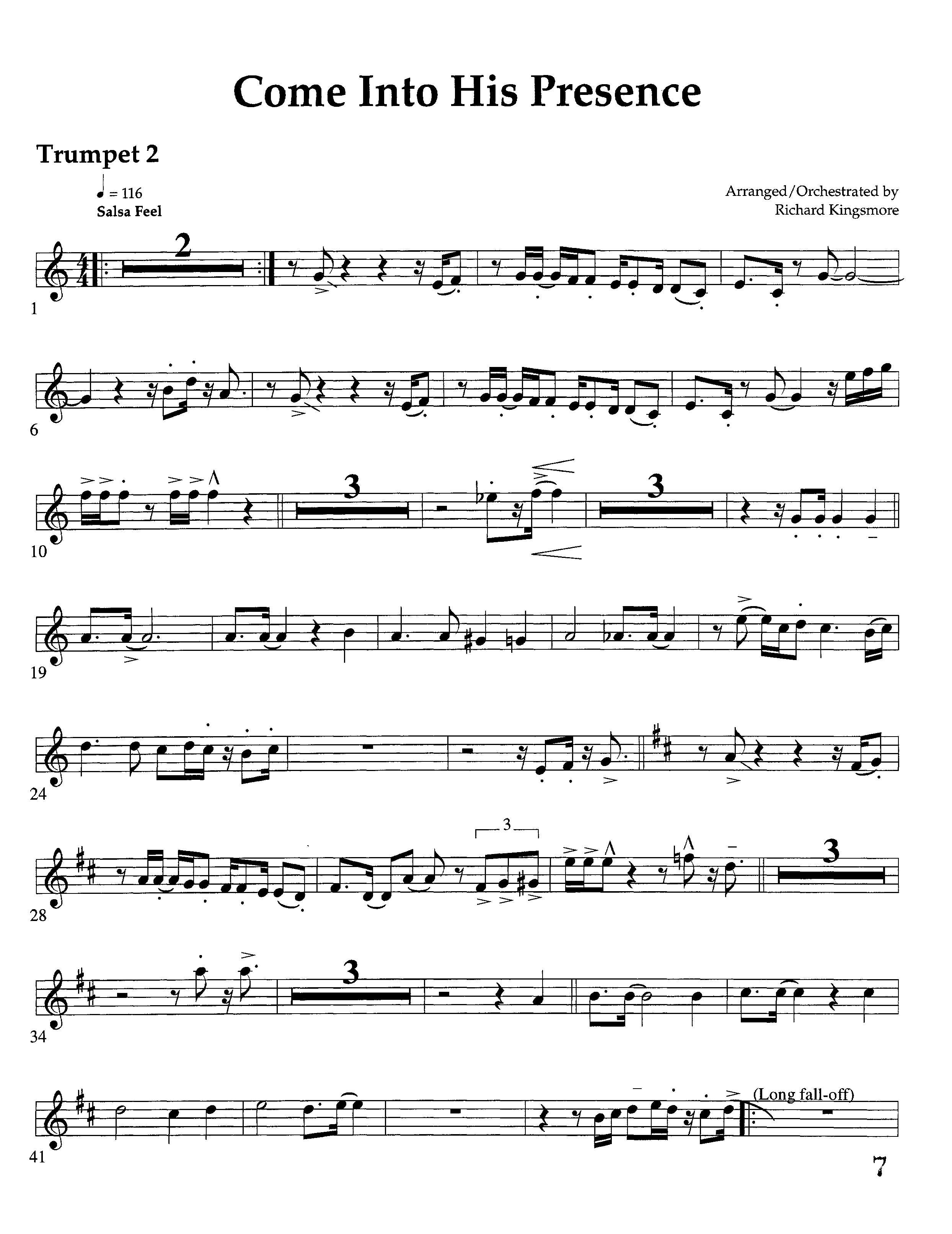 Come Into His Presence (Instrumental) Trumpet 2 (Lifeway Worship / Arr. Richard Kingsmore)