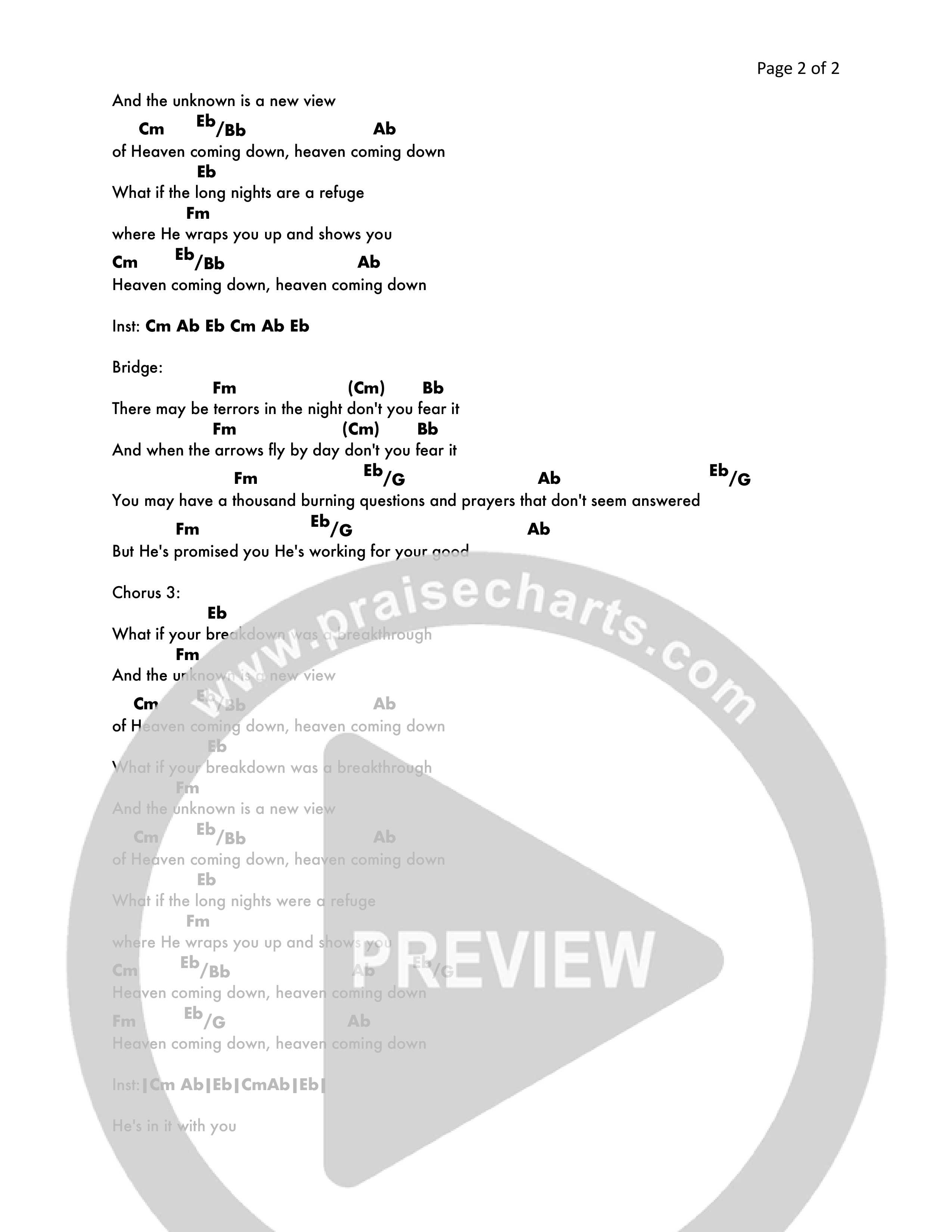 Heaven Coming Down Chord Chart (Melanie Waldman)