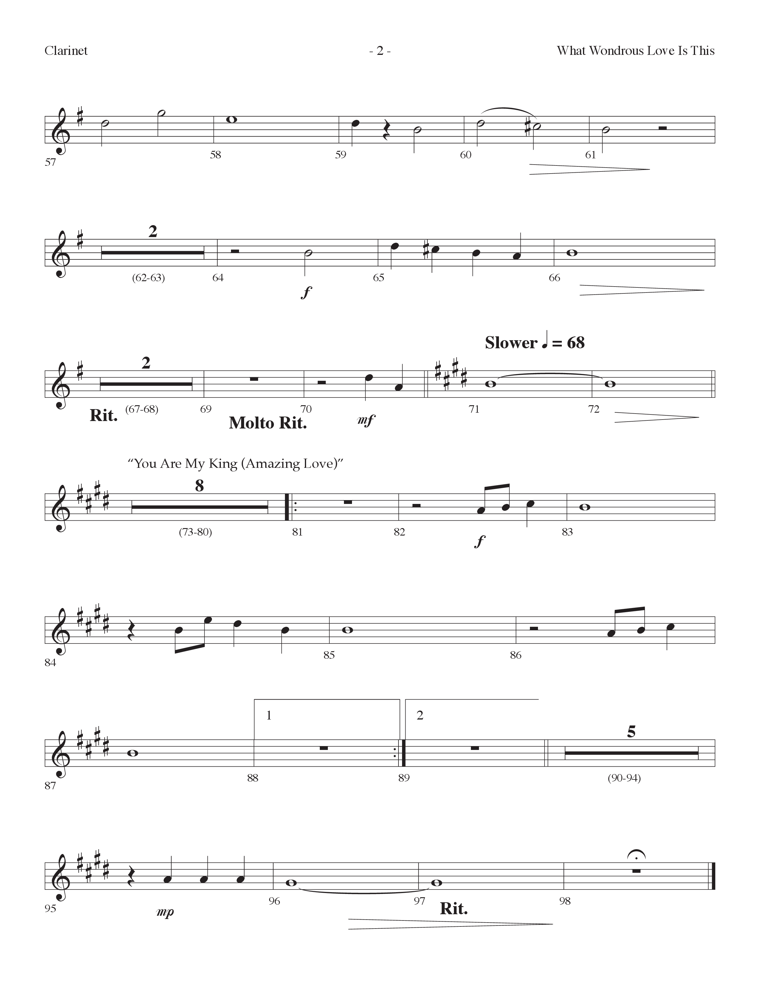 What Wondrous Love Is This (with You Are My King (Amazing Love)) (Choral Anthem SATB) Clarinet (Lifeway Choral / Arr. Dennis Allen)