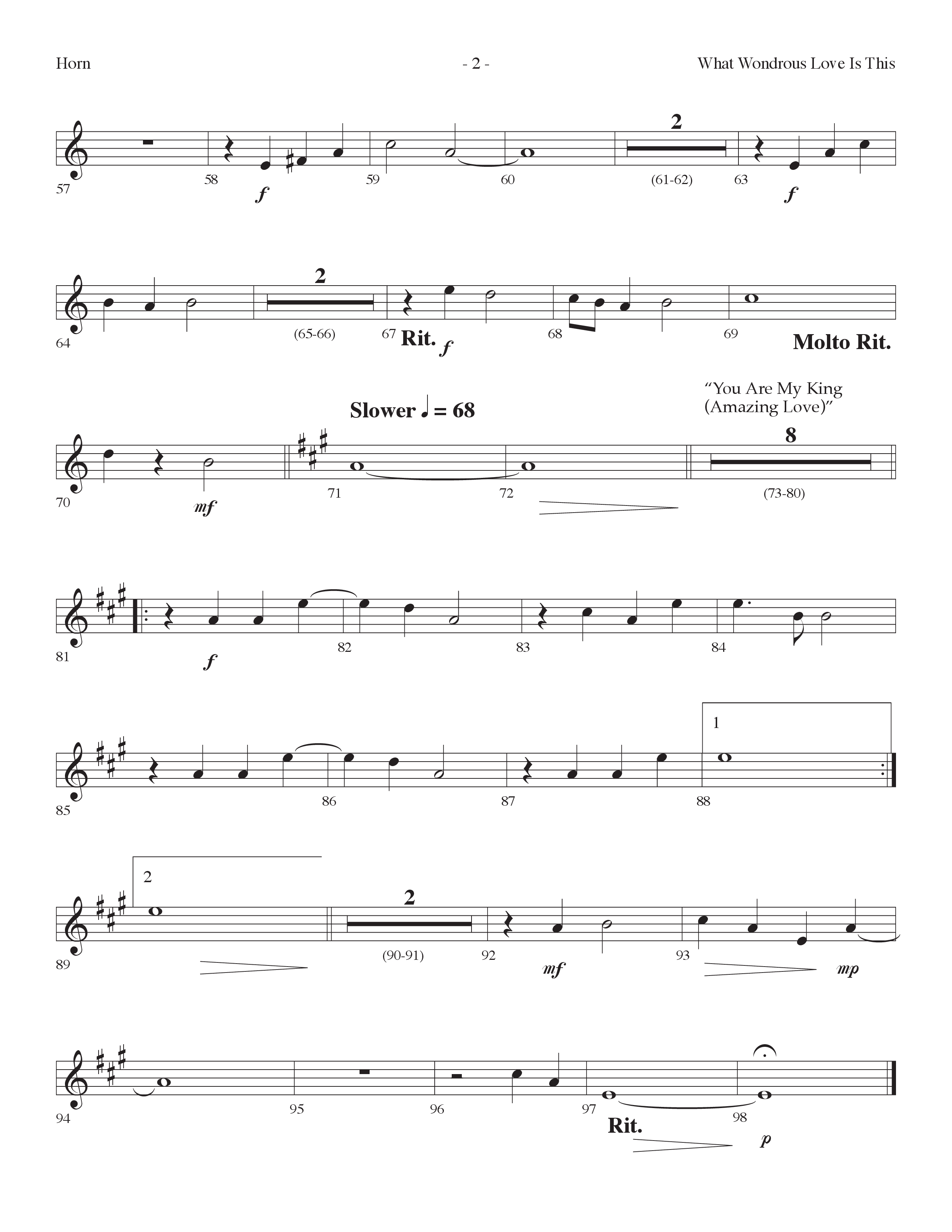 What Wondrous Love Is This (with You Are My King (Amazing Love)) (Choral Anthem SATB) French Horn (Lifeway Choral / Arr. Dennis Allen)