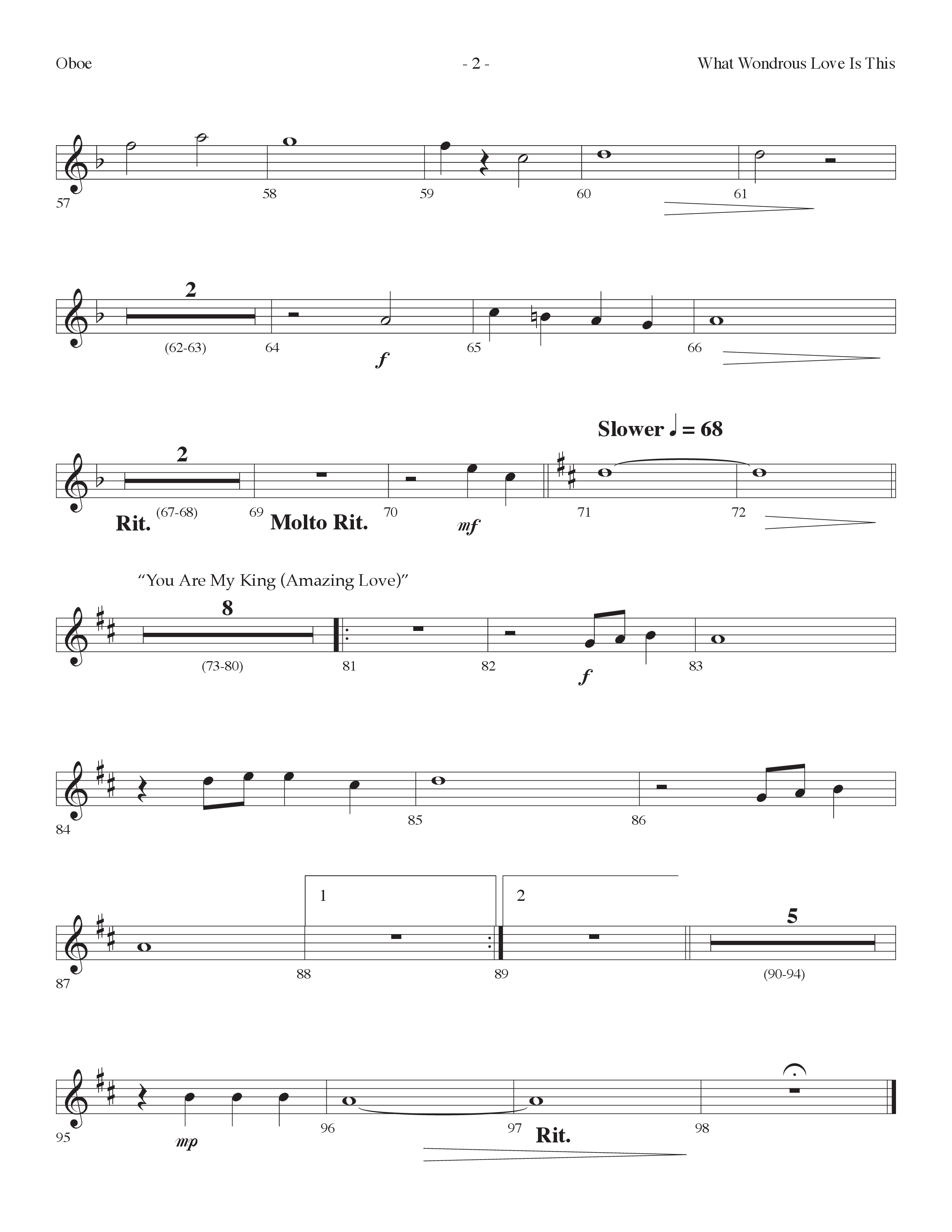 What Wondrous Love Is This (with You Are My King (Amazing Love)) (Choral Anthem SATB) Oboe (Lifeway Choral / Arr. Dennis Allen)