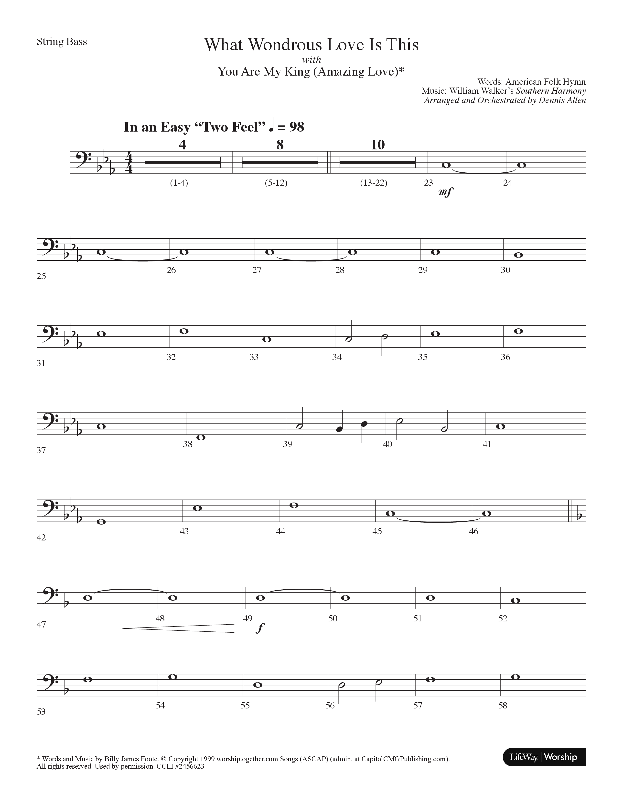 What Wondrous Love Is This (with You Are My King (Amazing Love)) (Choral Anthem SATB) String Bass (Lifeway Choral / Arr. Dennis Allen)
