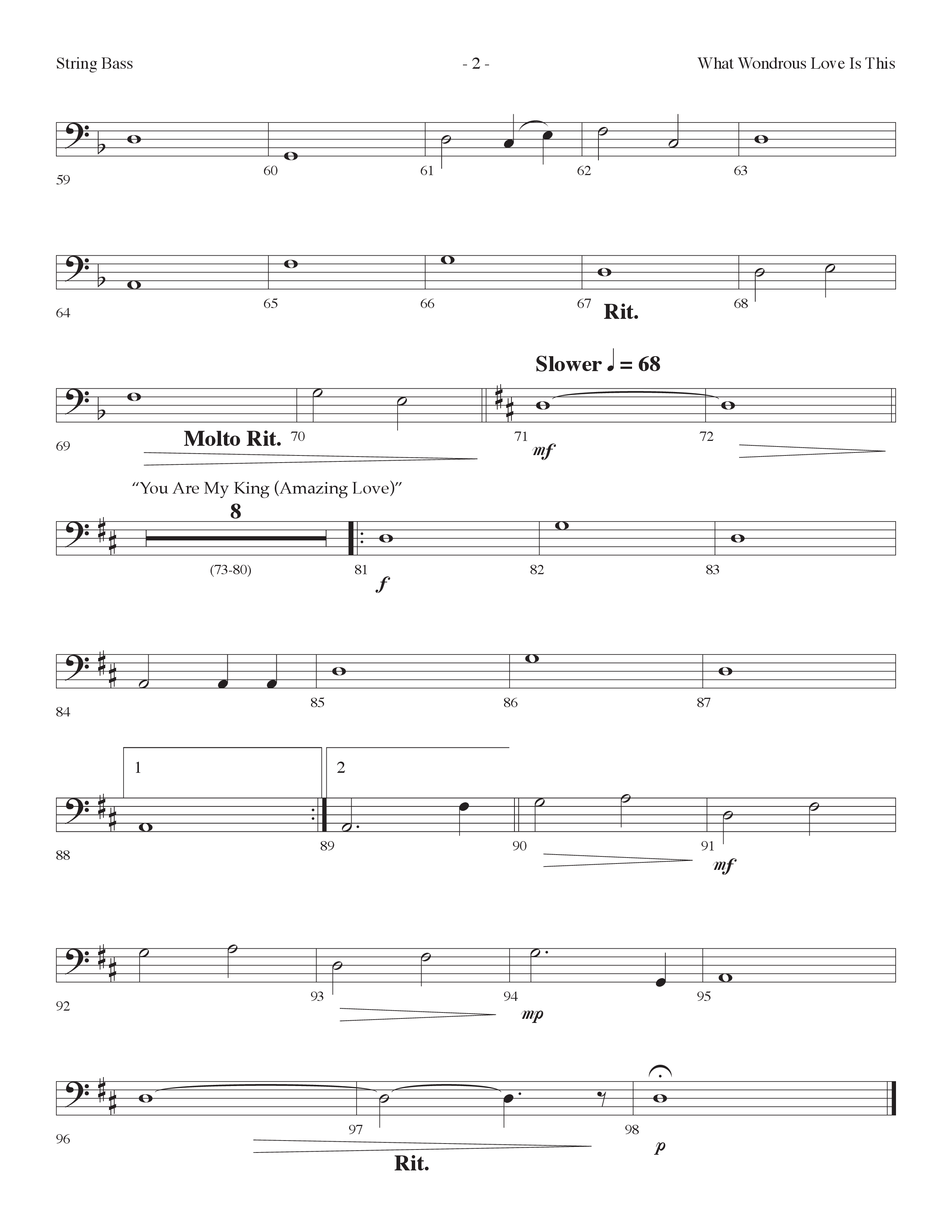 What Wondrous Love Is This (with You Are My King (Amazing Love)) (Choral Anthem SATB) String Bass (Lifeway Choral / Arr. Dennis Allen)