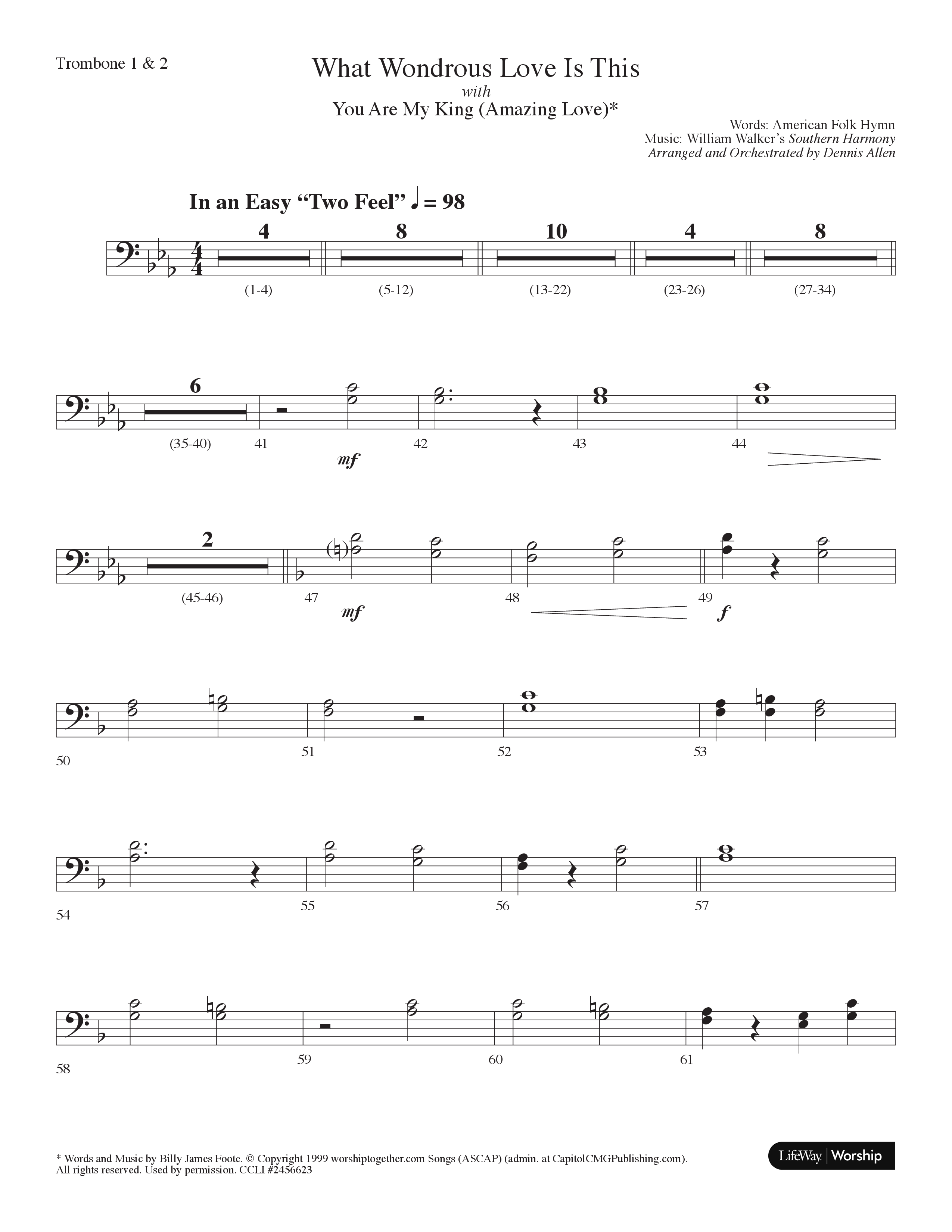 What Wondrous Love Is This (with You Are My King (Amazing Love)) (Choral Anthem SATB) Trombone 1/2 (Lifeway Choral / Arr. Dennis Allen)