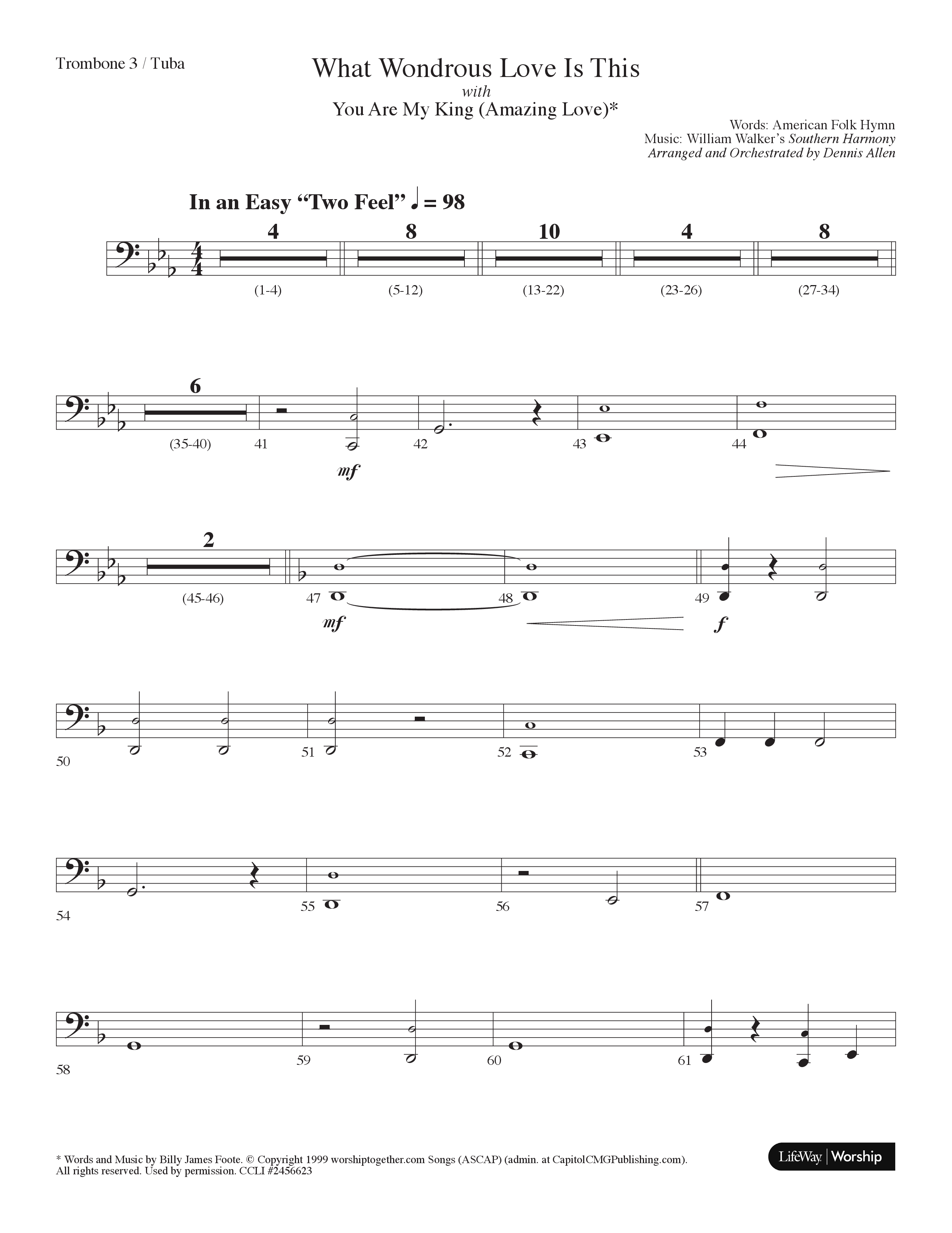 What Wondrous Love Is This (with You Are My King (Amazing Love)) (Choral Anthem SATB) Trombone 3/Tuba (Lifeway Choral / Arr. Dennis Allen)