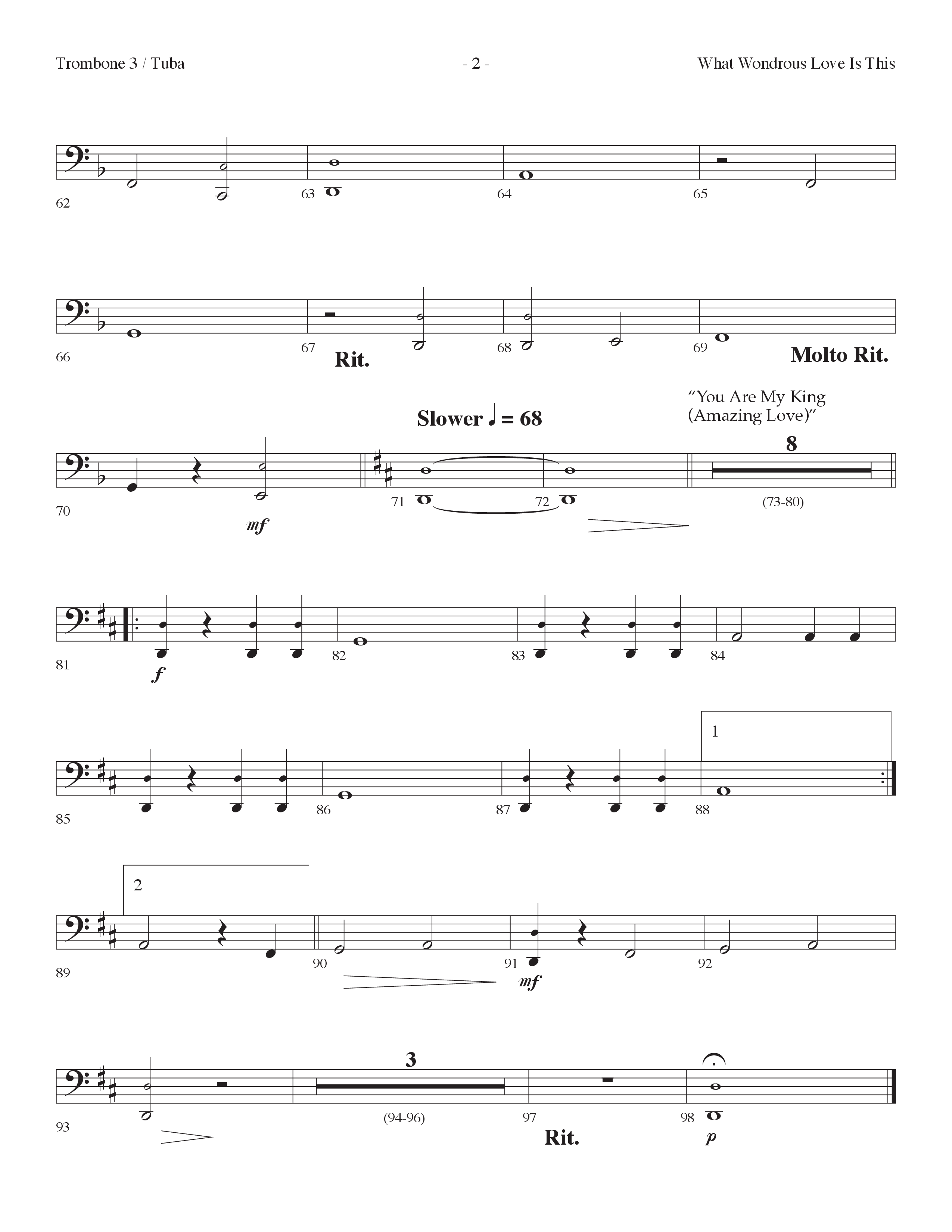What Wondrous Love Is This (with You Are My King (Amazing Love)) (Choral Anthem SATB) Trombone 3/Tuba (Lifeway Choral / Arr. Dennis Allen)