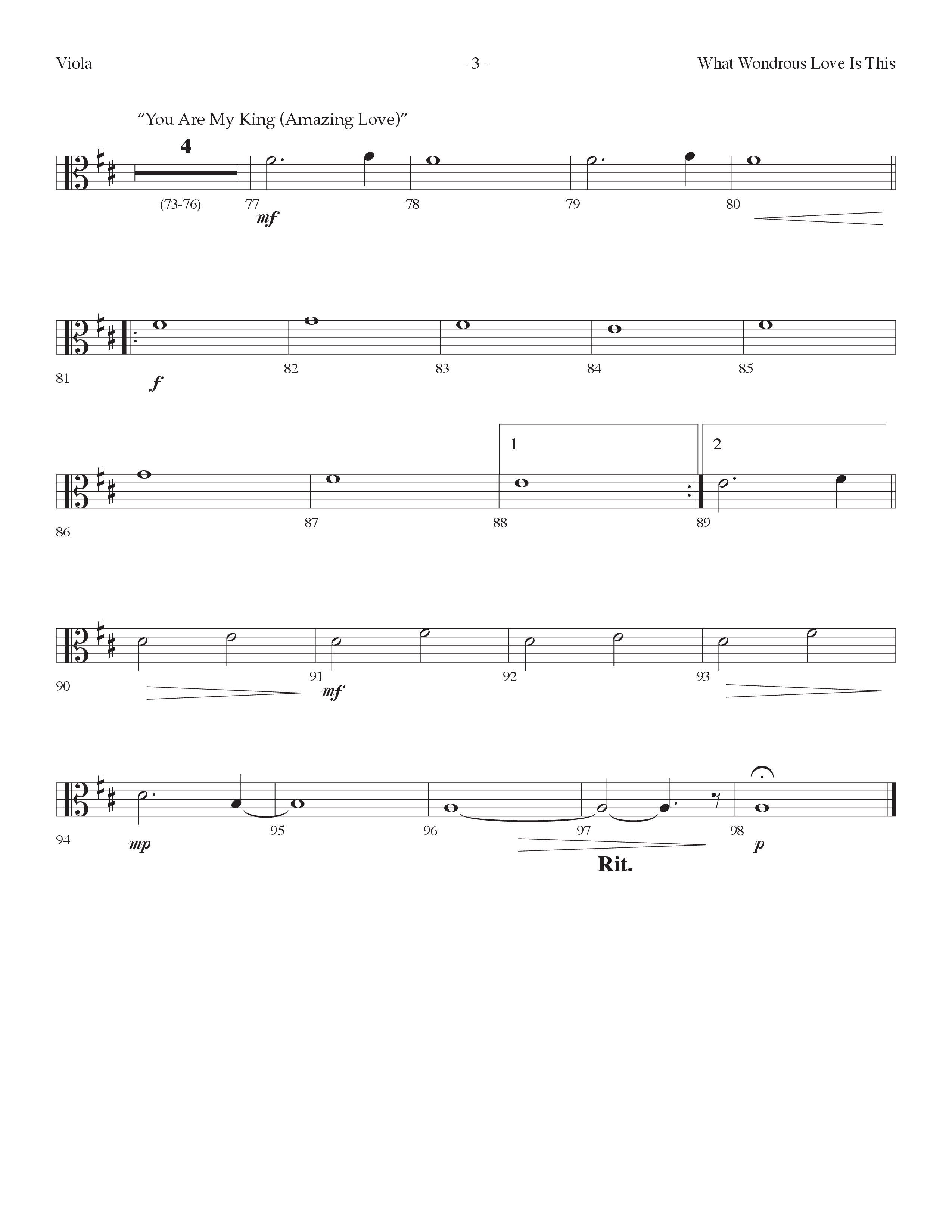 What Wondrous Love Is This (with You Are My King (Amazing Love)) (Choral Anthem SATB) Viola (Lifeway Choral / Arr. Dennis Allen)