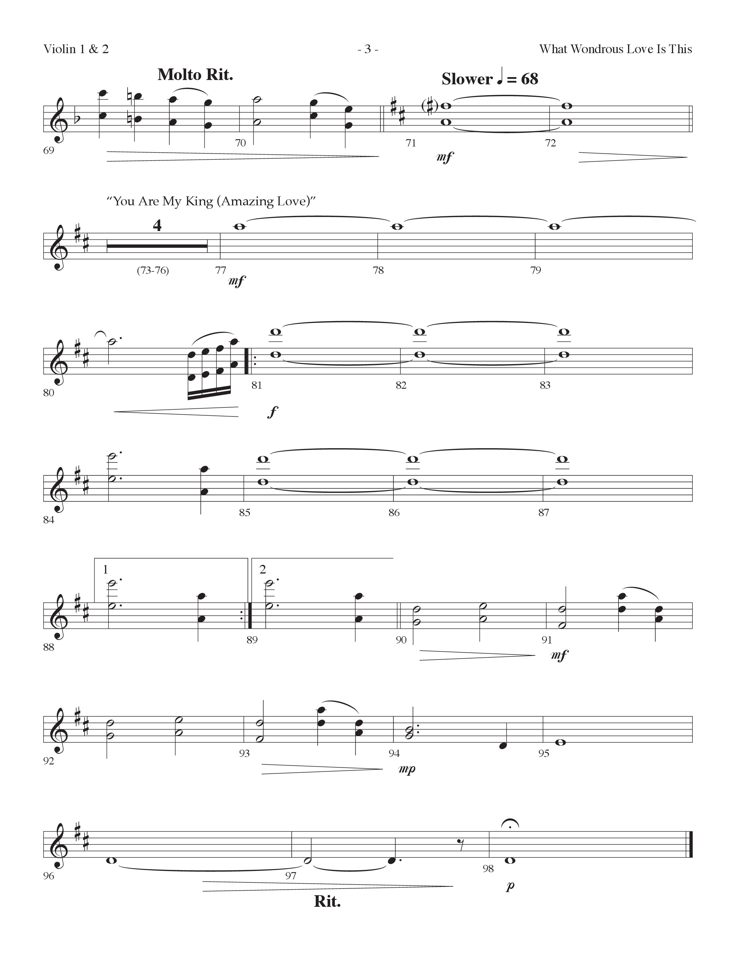 What Wondrous Love Is This (with You Are My King (Amazing Love)) (Choral Anthem SATB) Violin 1/2 (Lifeway Choral / Arr. Dennis Allen)