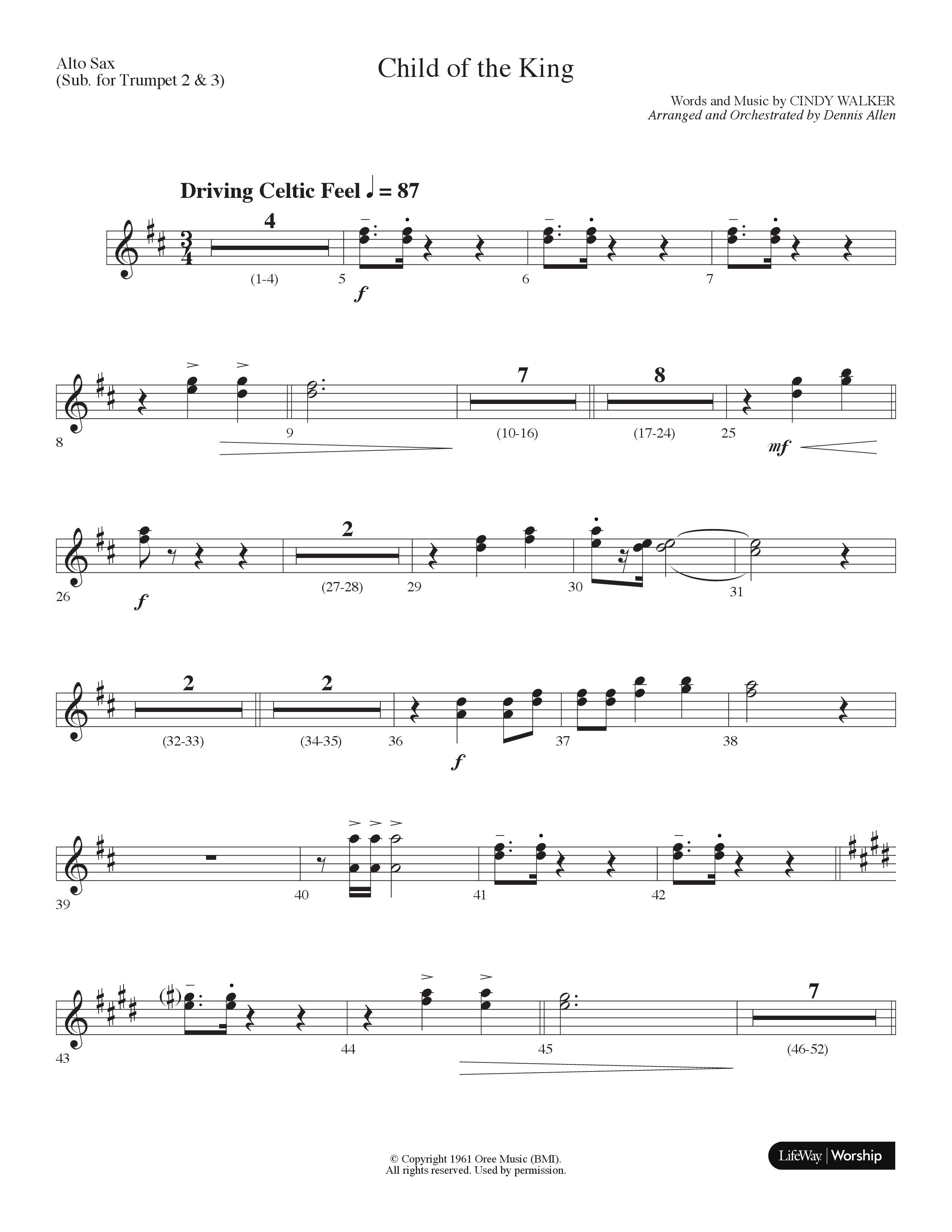 Child Of The King (Choral Anthem SATB) Alto Sax (Lifeway Choral / Arr. Dennis Allen)