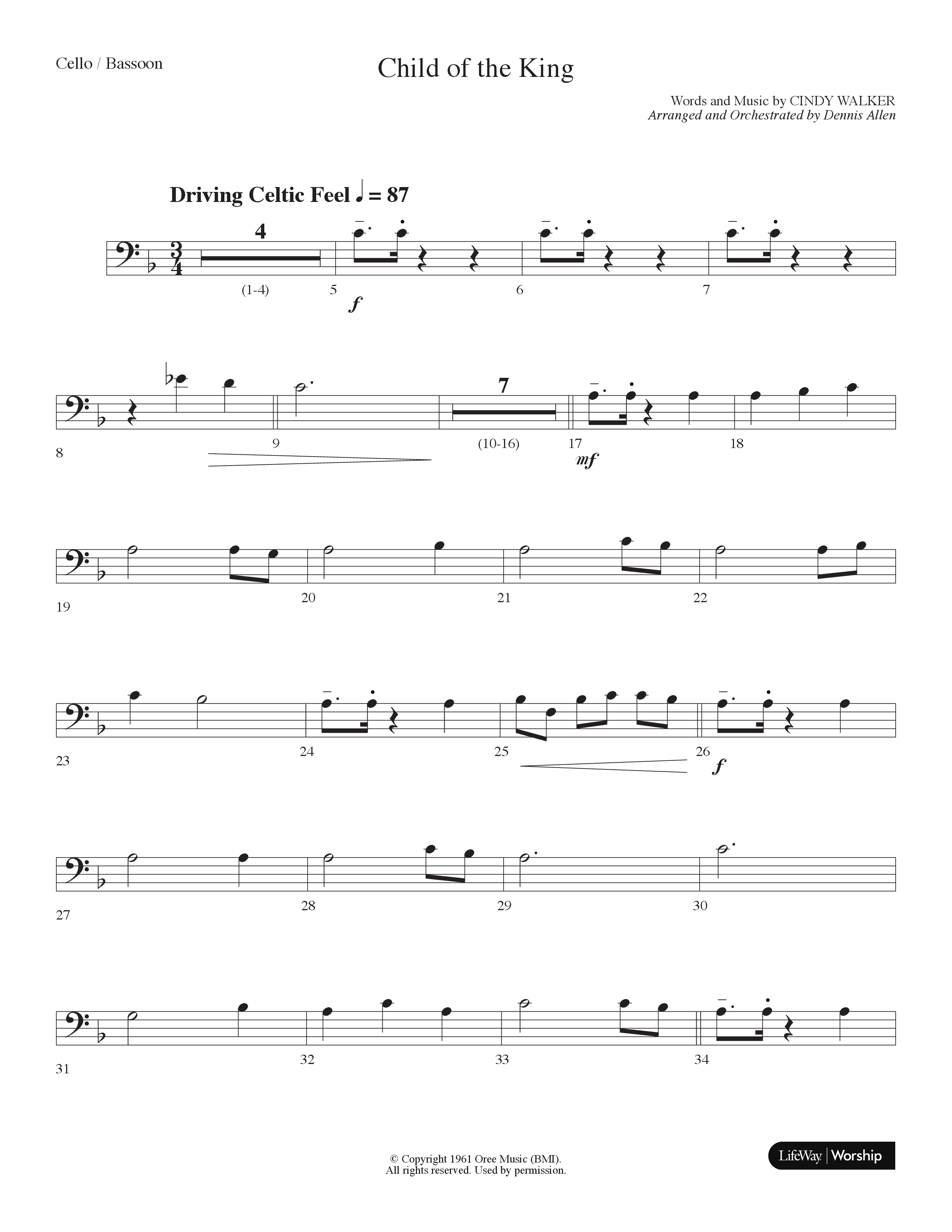 Child Of The King (Choral Anthem SATB) Cello (Lifeway Choral / Arr. Dennis Allen)