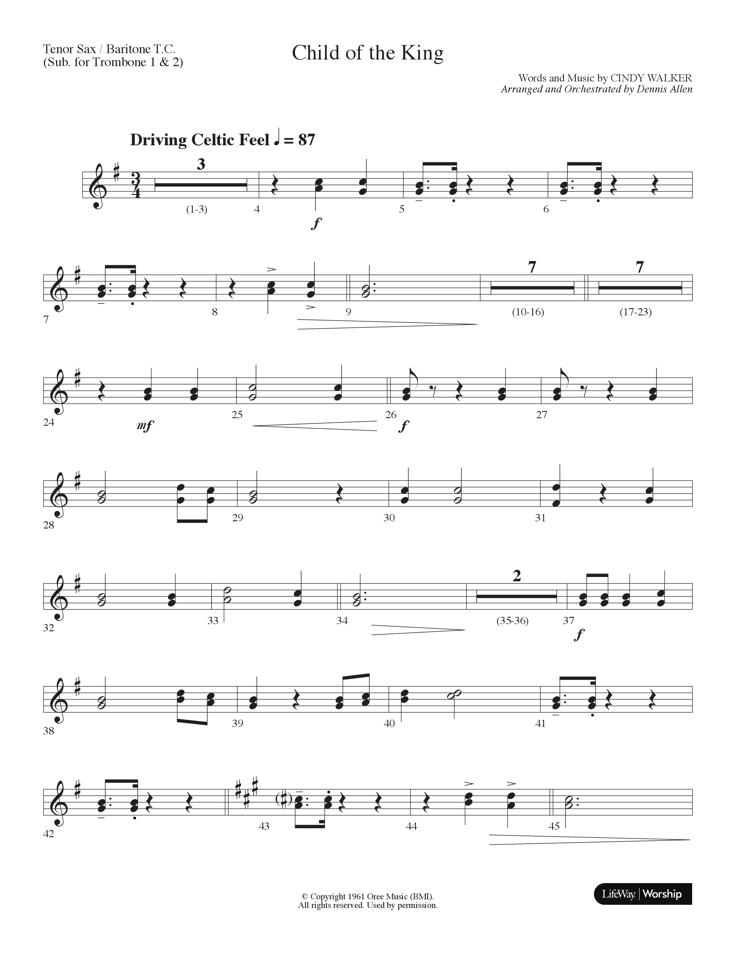 Child Of The King (Choral Anthem SATB) Tenor Sax/Baritone T.C. (Lifeway Choral / Arr. Dennis Allen)