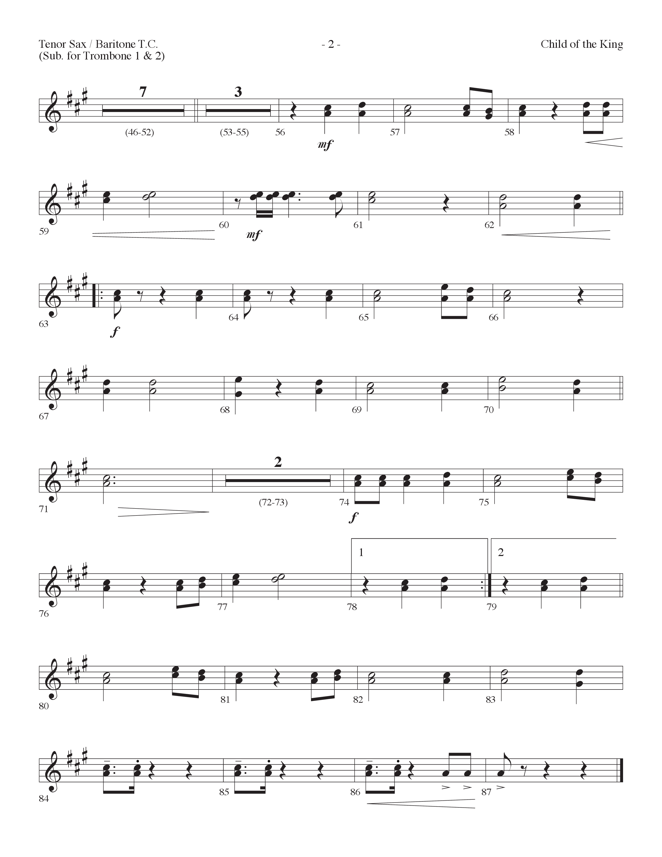 Child Of The King (Choral Anthem SATB) Tenor Sax/Baritone T.C. (Lifeway Choral / Arr. Dennis Allen)