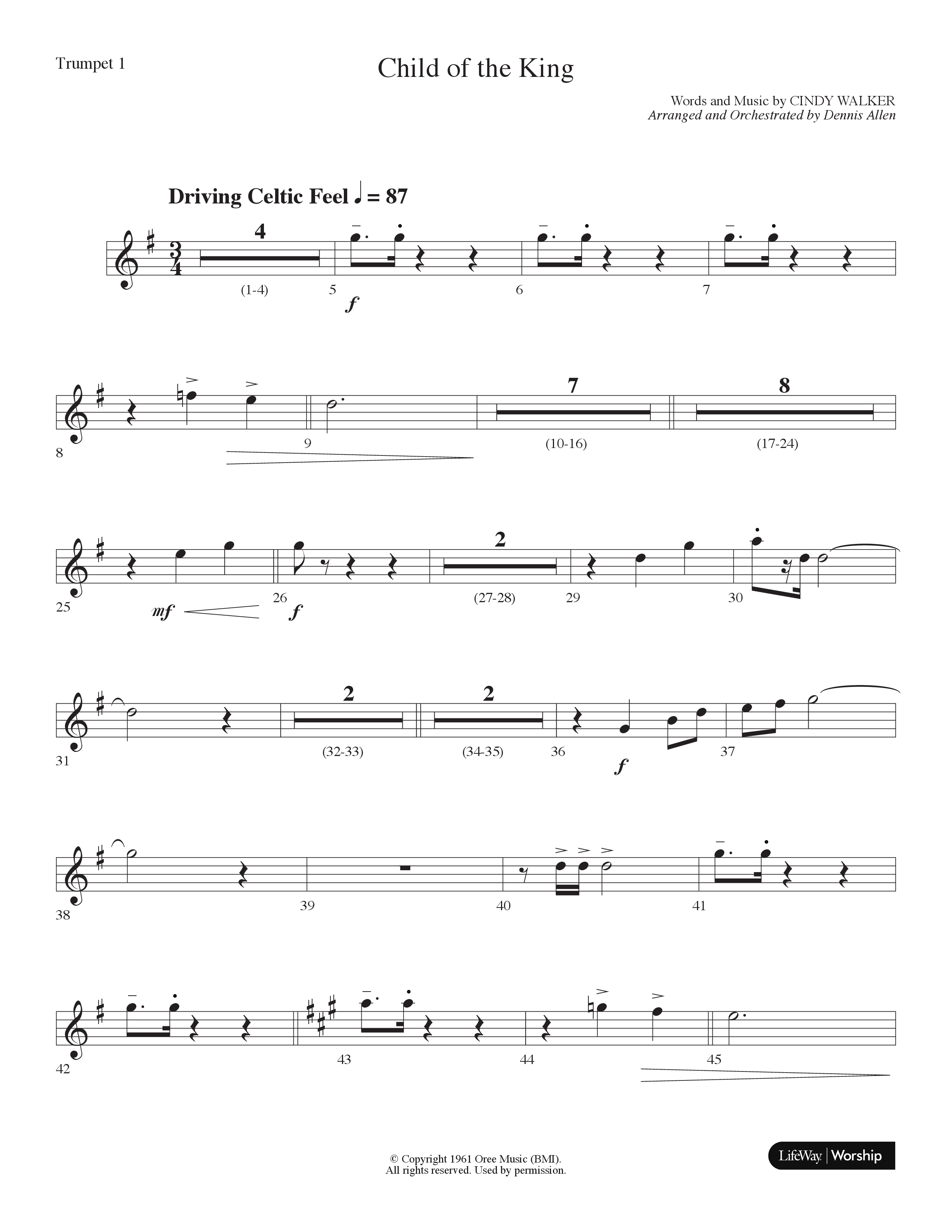 Child Of The King (Choral Anthem SATB) Trumpet 1 (Lifeway Choral / Arr. Dennis Allen)