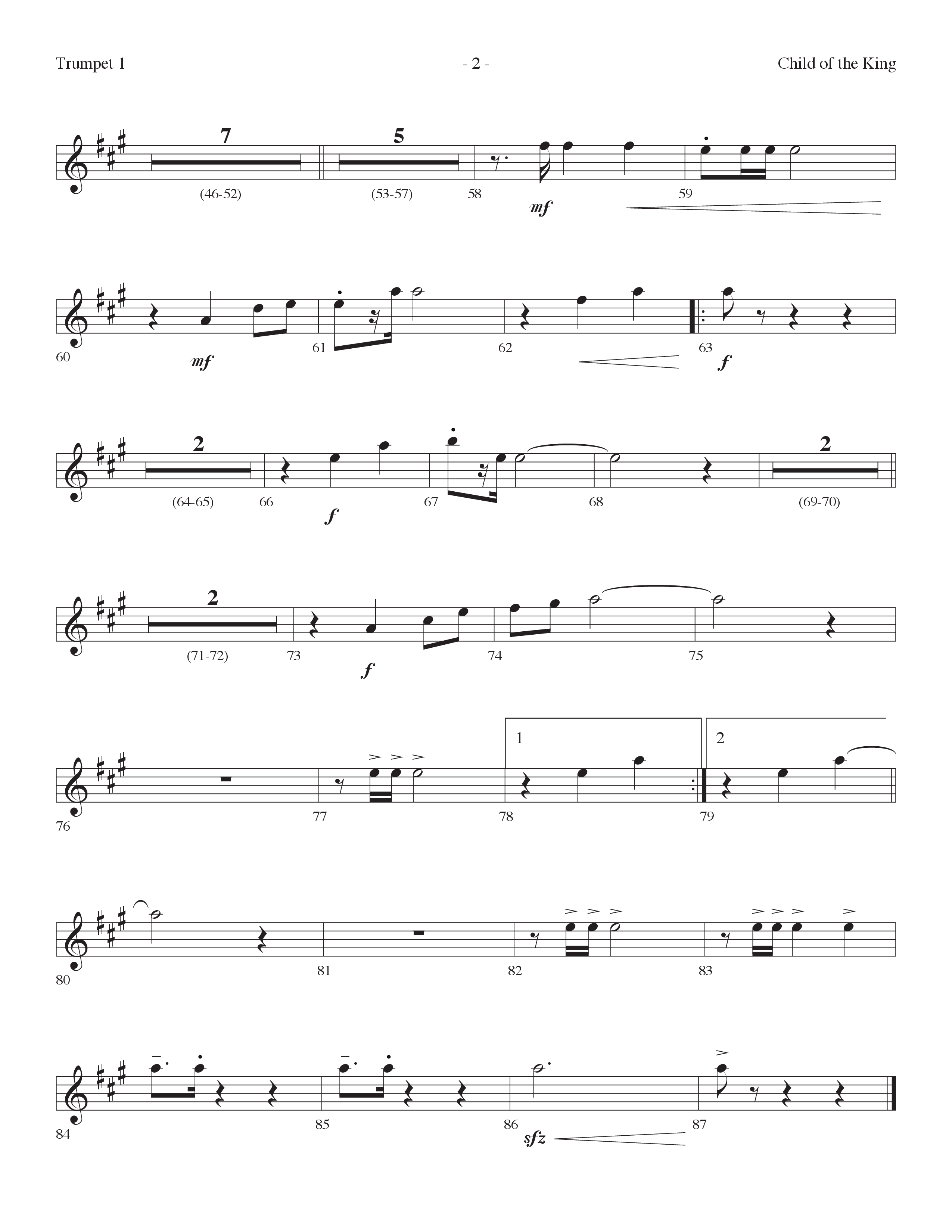 Child Of The King (Choral Anthem SATB) Trumpet 1 (Lifeway Choral / Arr. Dennis Allen)