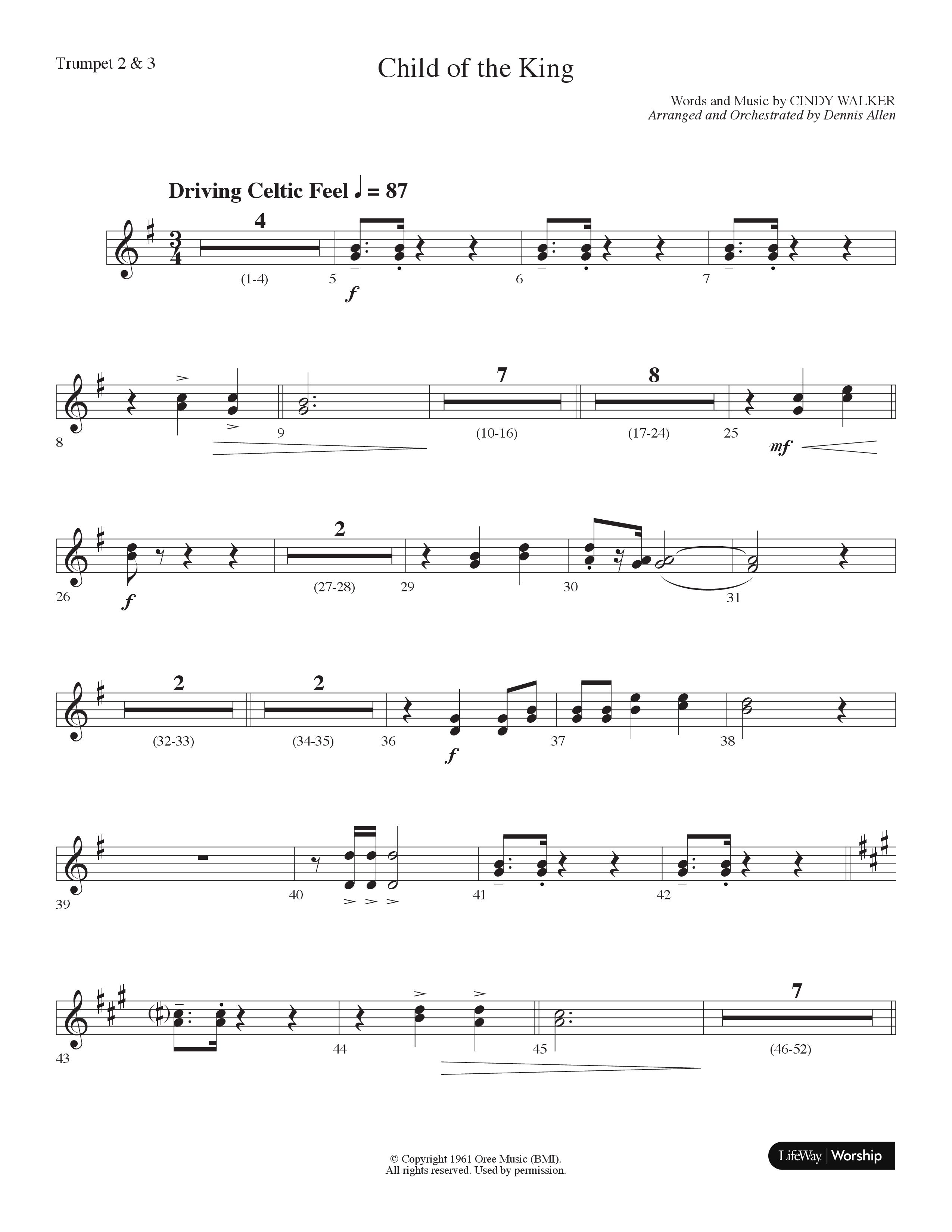 Child Of The King (Choral Anthem SATB) Trumpet 2/3 (Lifeway Choral / Arr. Dennis Allen)