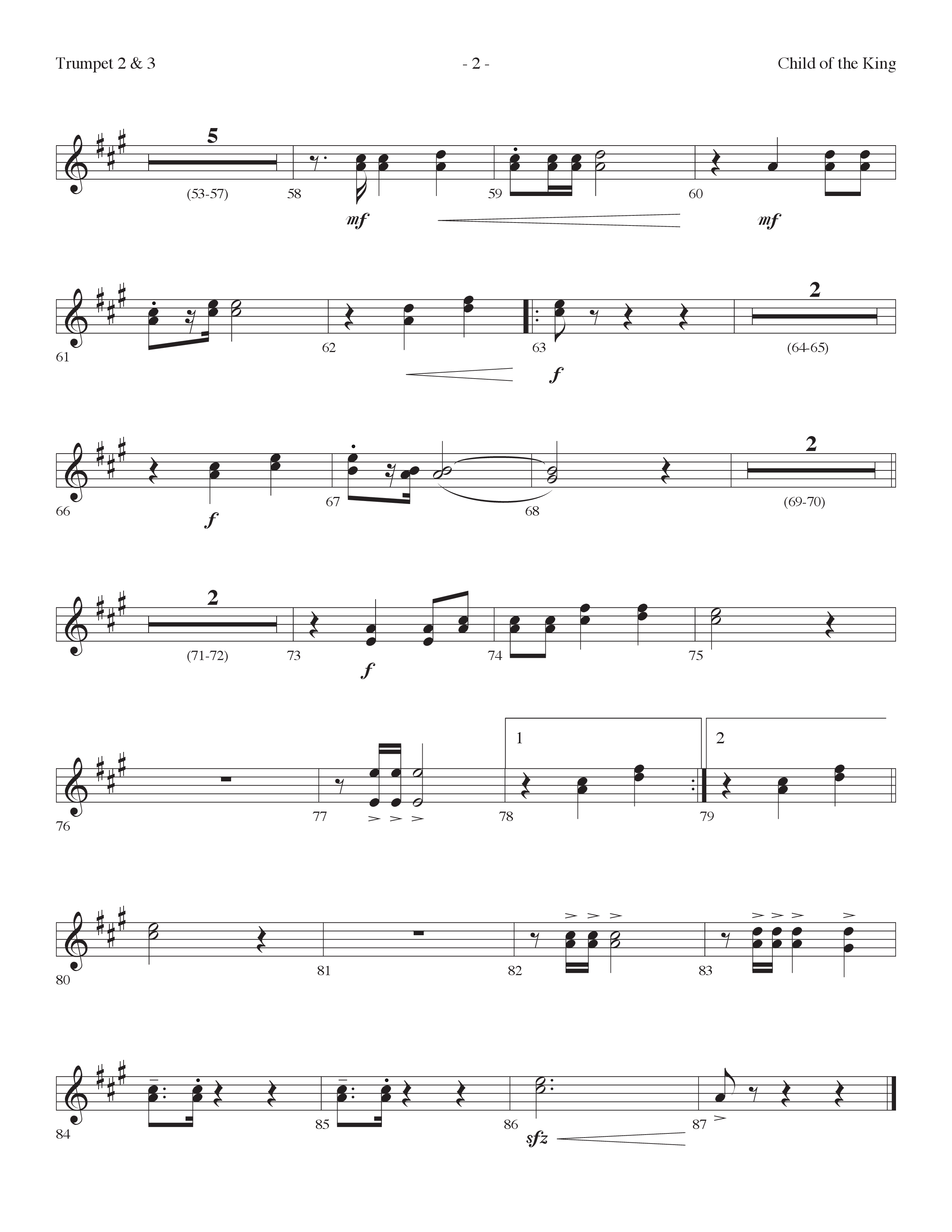 Child Of The King (Choral Anthem SATB) Trumpet 2/3 (Lifeway Choral / Arr. Dennis Allen)