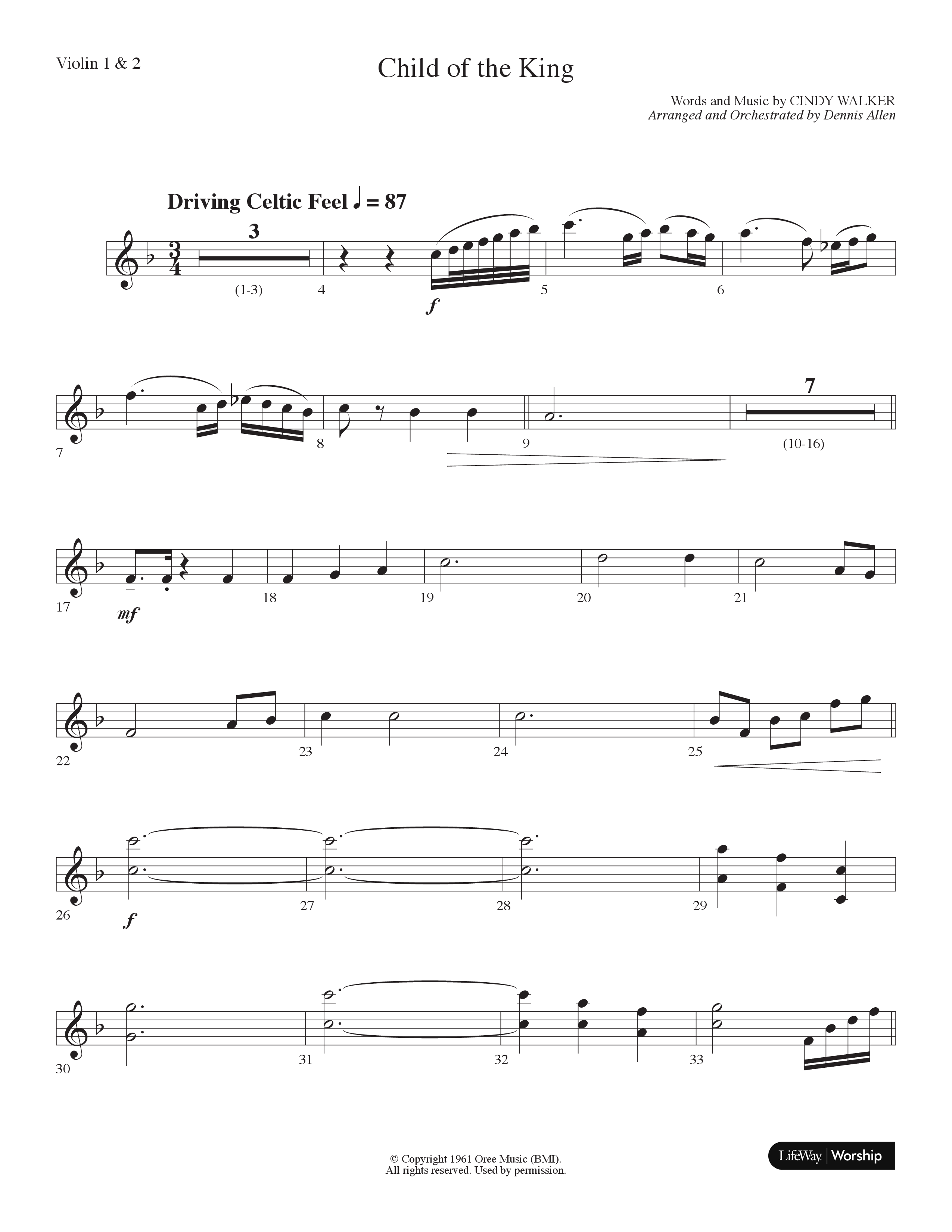 Child Of The King (Choral Anthem SATB) Violin 1/2 (Lifeway Choral / Arr. Dennis Allen)