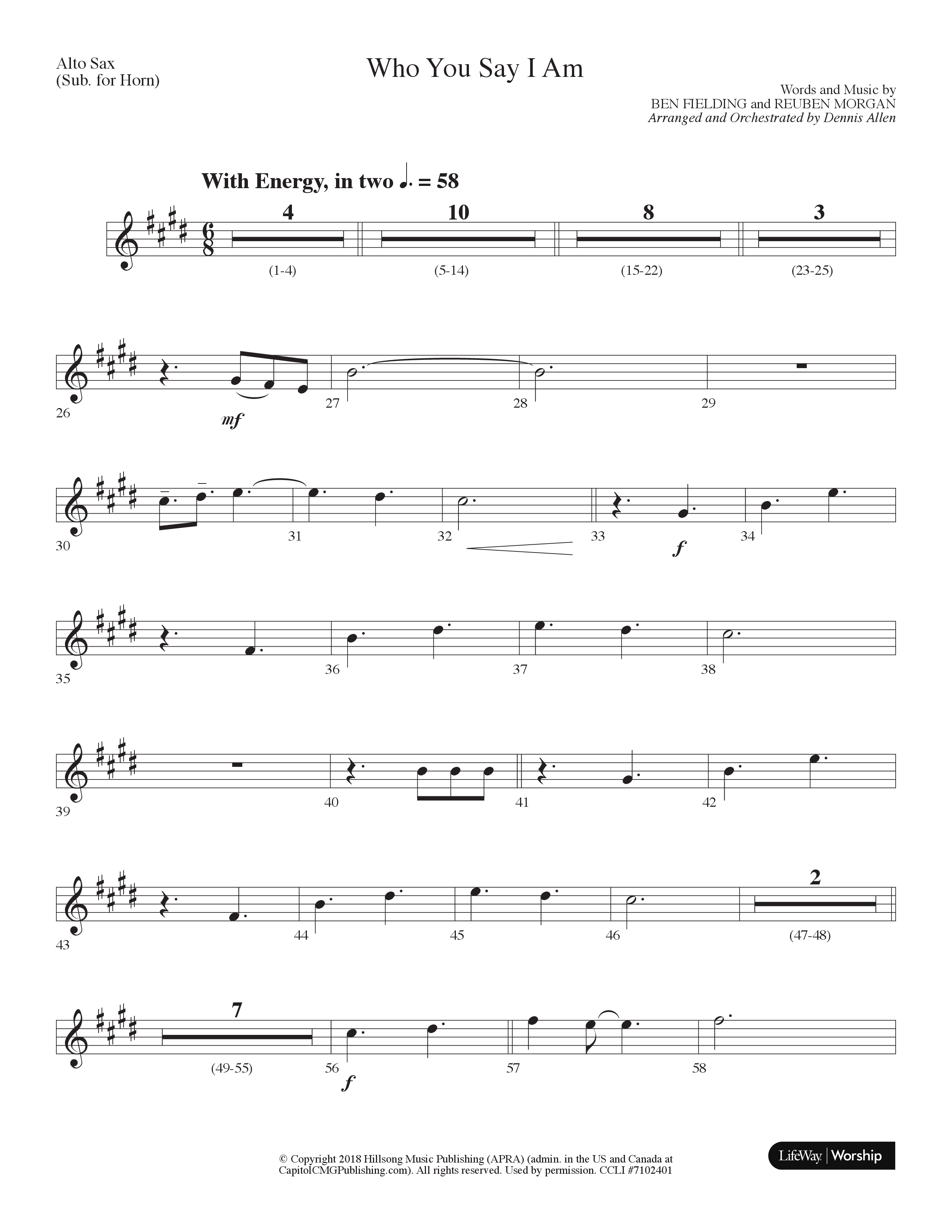 Who You Say I Am (Choral Anthem SATB) Alto Sax (Lifeway Choral / Arr. Dennis Allen)
