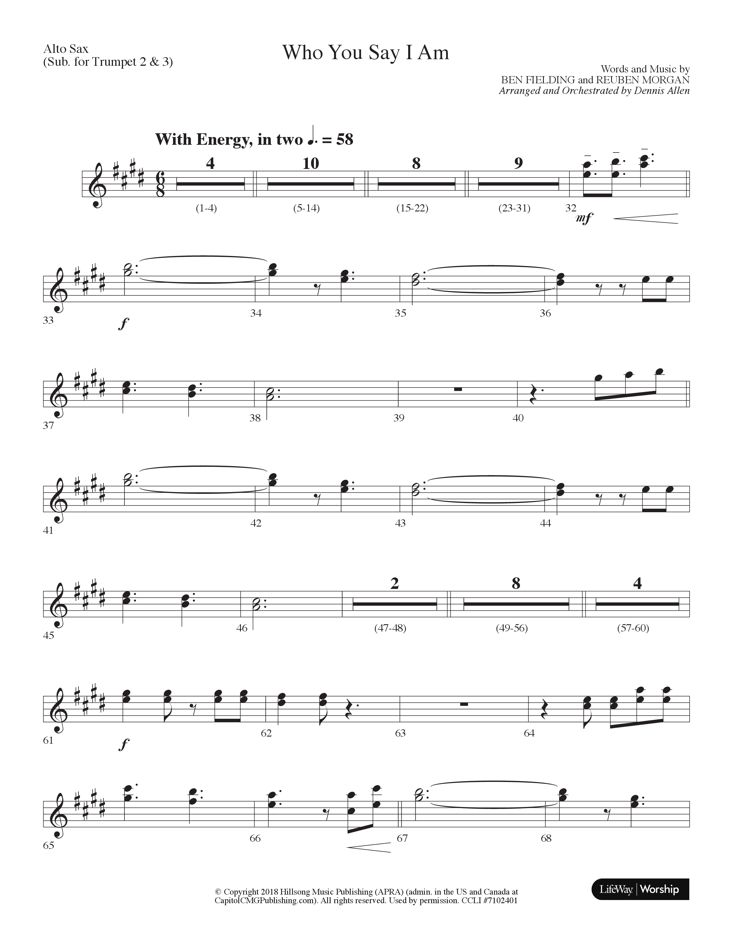 Who You Say I Am (Choral Anthem SATB) Alto Sax (Lifeway Choral / Arr. Dennis Allen)