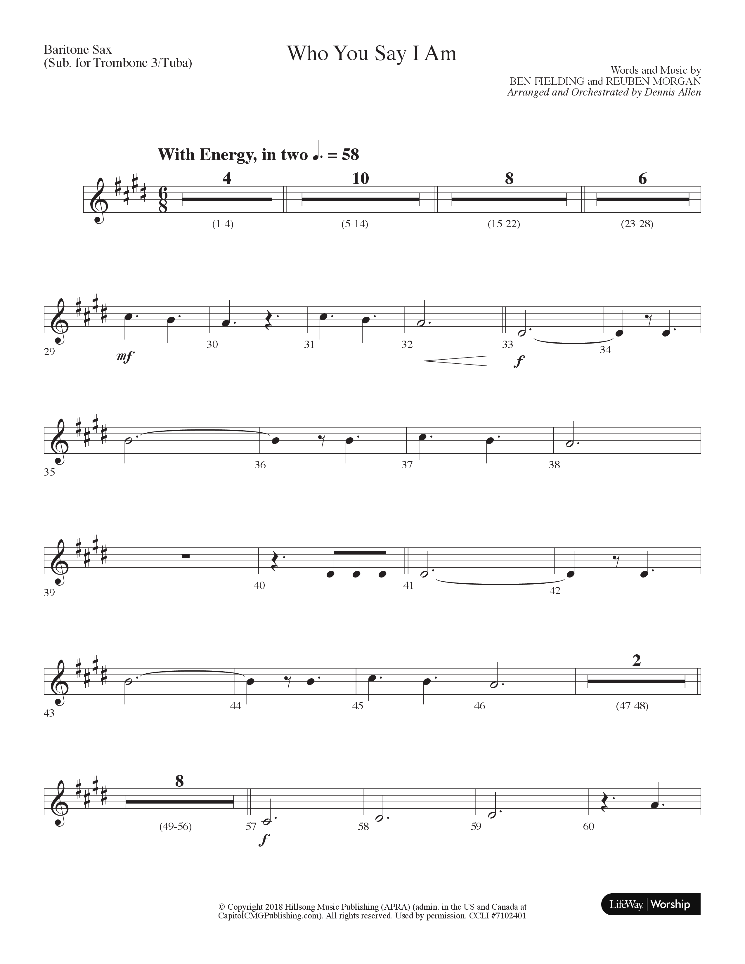 Who You Say I Am (Choral Anthem SATB) Bari Sax (Lifeway Choral / Arr. Dennis Allen)