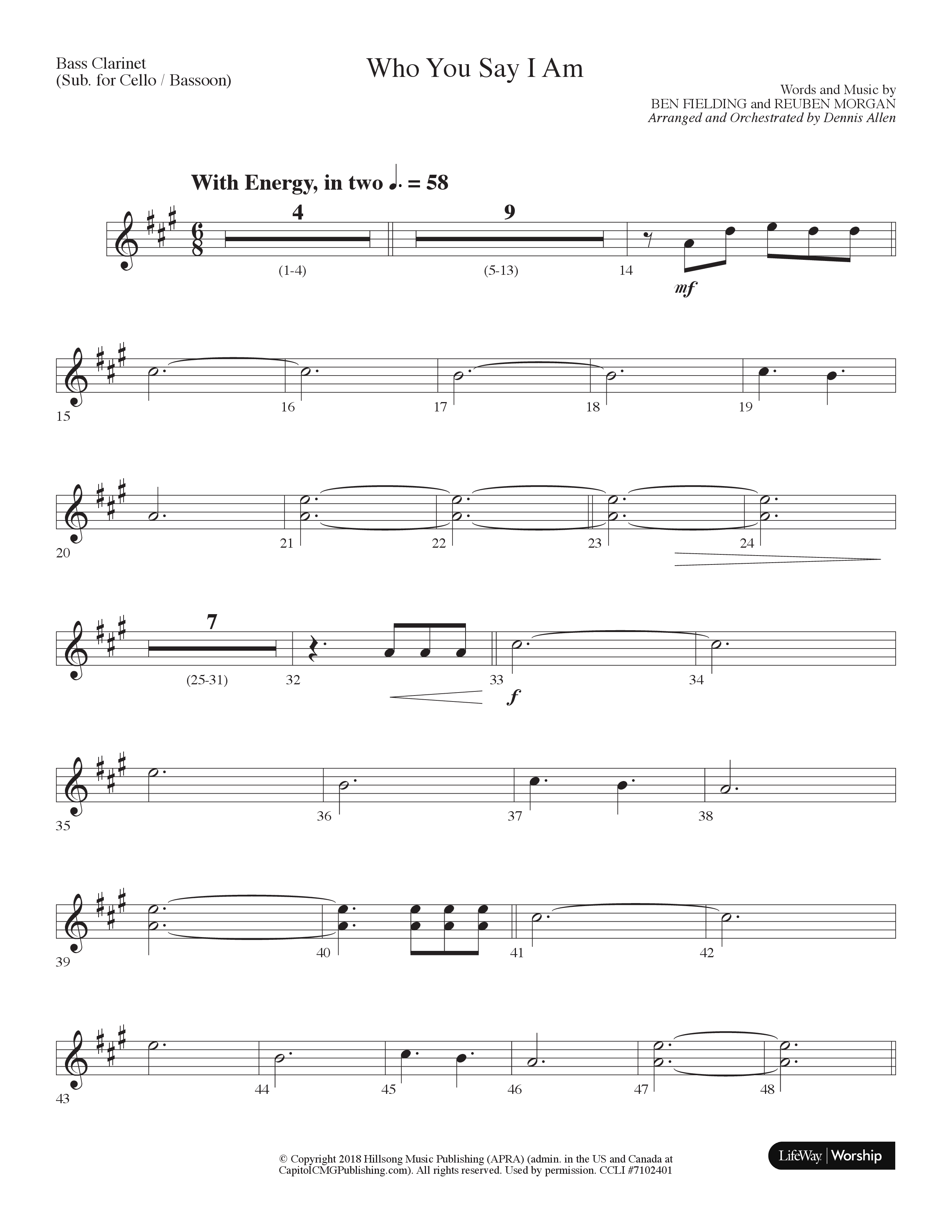 Who You Say I Am (Choral Anthem SATB) Bass Clarinet (Lifeway Choral / Arr. Dennis Allen)