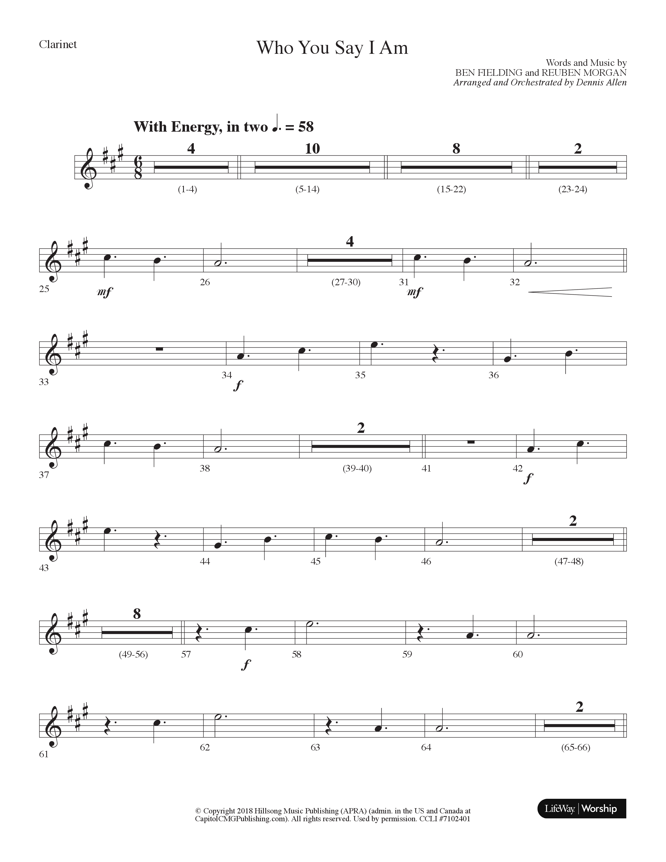 Who You Say I Am (Choral Anthem SATB) Clarinet (Lifeway Choral / Arr. Dennis Allen)