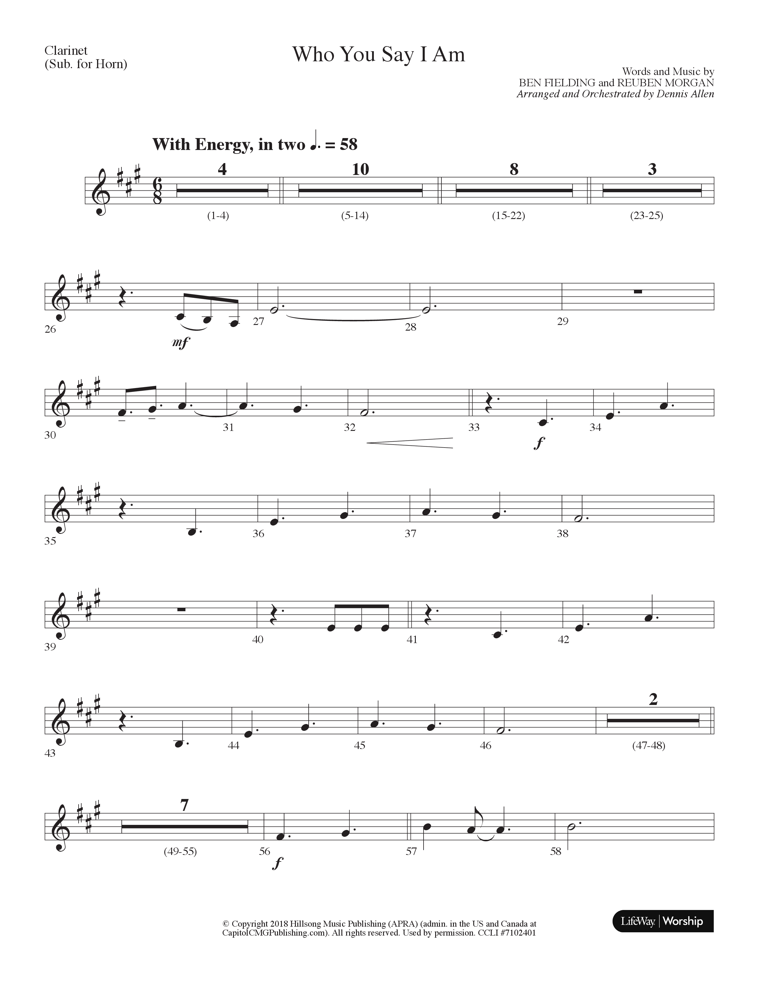 Who You Say I Am (Choral Anthem SATB) Clarinet (Lifeway Choral / Arr. Dennis Allen)