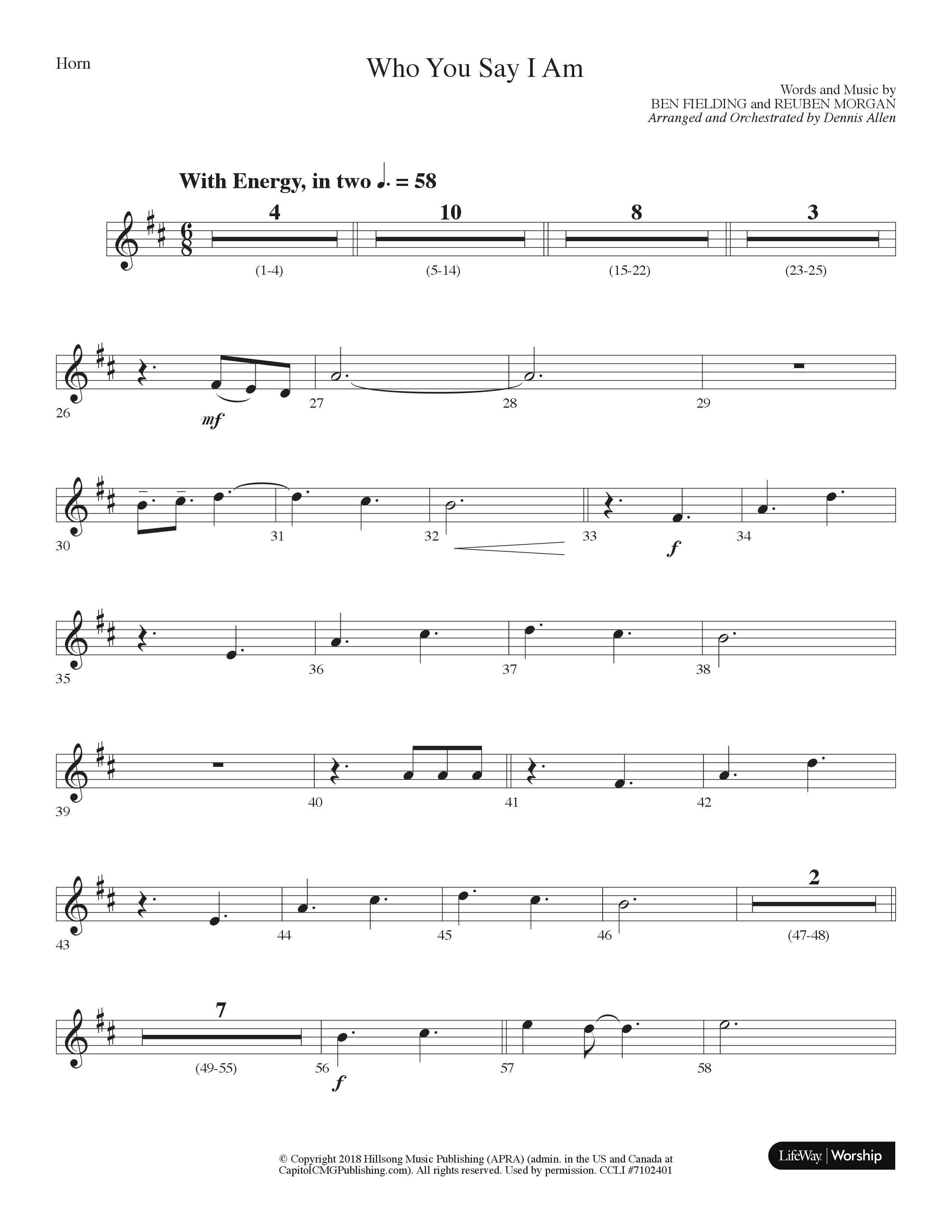 Who You Say I Am (Choral Anthem SATB) French Horn (Lifeway Choral / Arr. Dennis Allen)