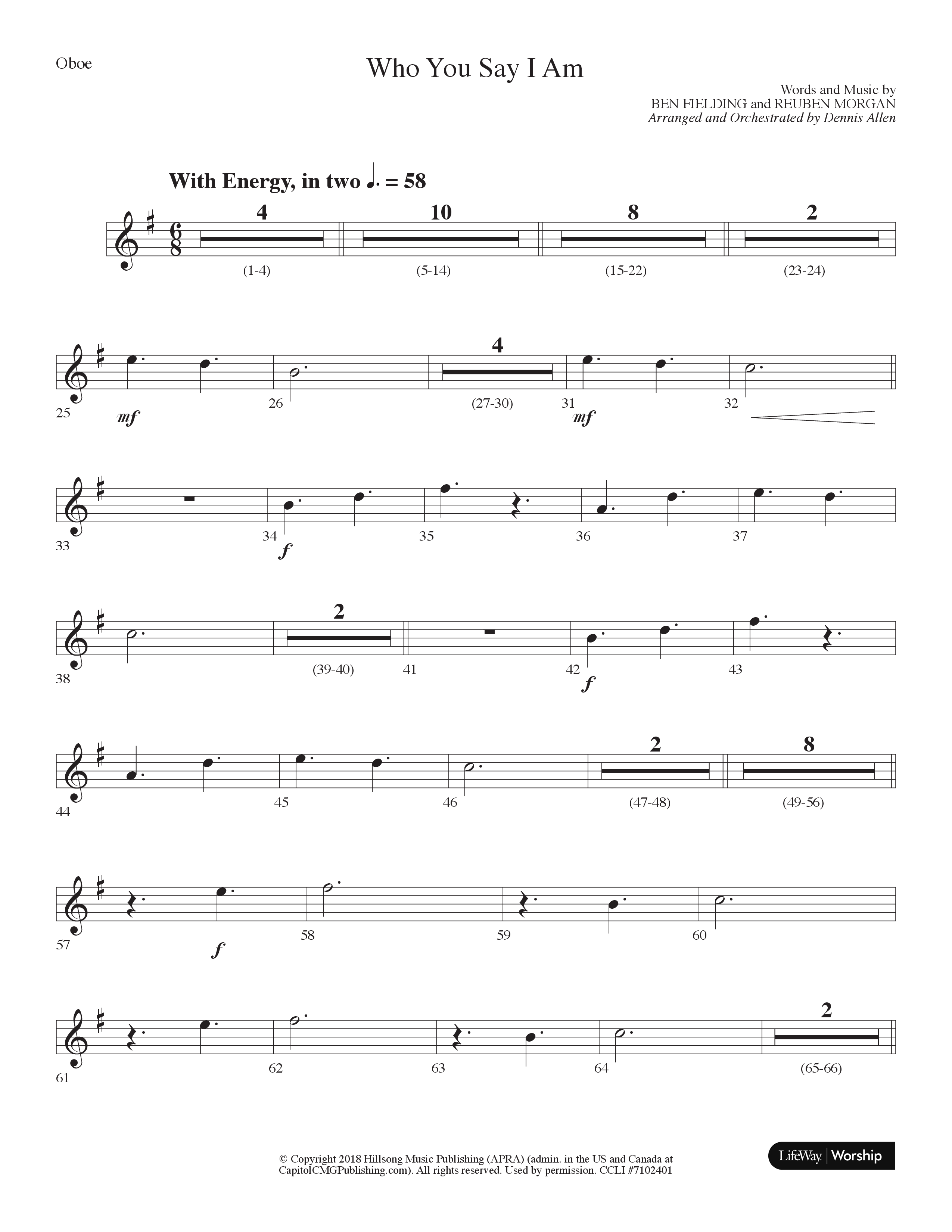 Who You Say I Am (Choral Anthem SATB) Oboe (Lifeway Choral / Arr. Dennis Allen)