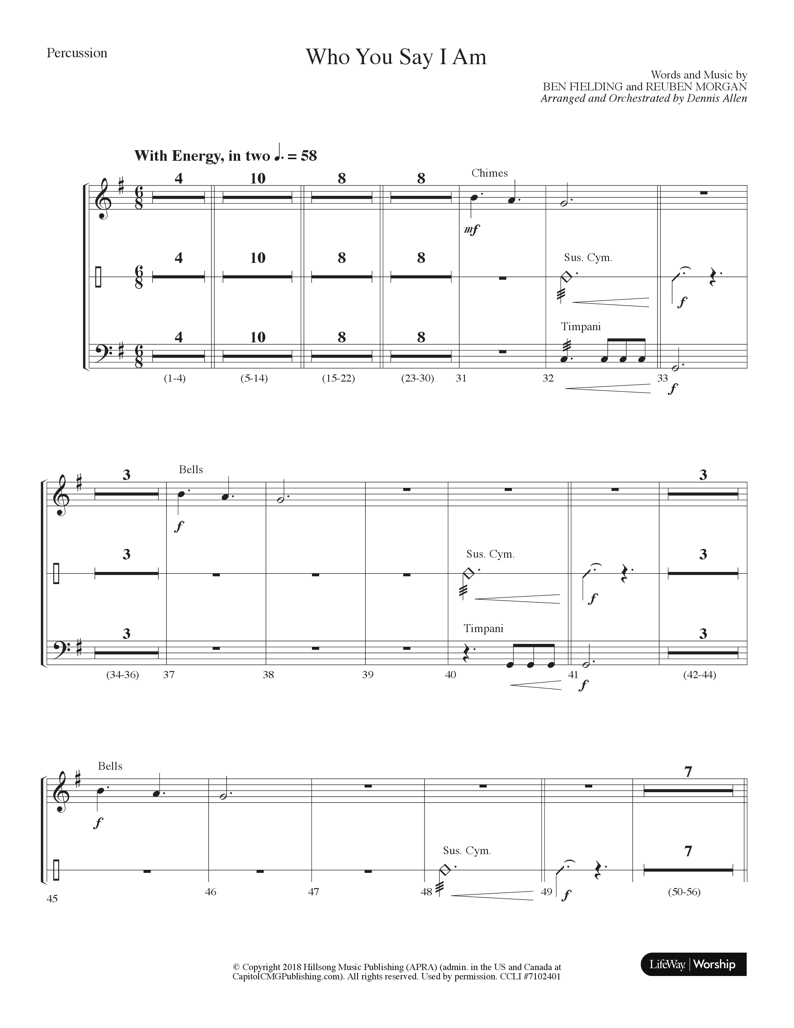 Who You Say I Am (Choral Anthem SATB) Percussion (Lifeway Choral / Arr. Dennis Allen)