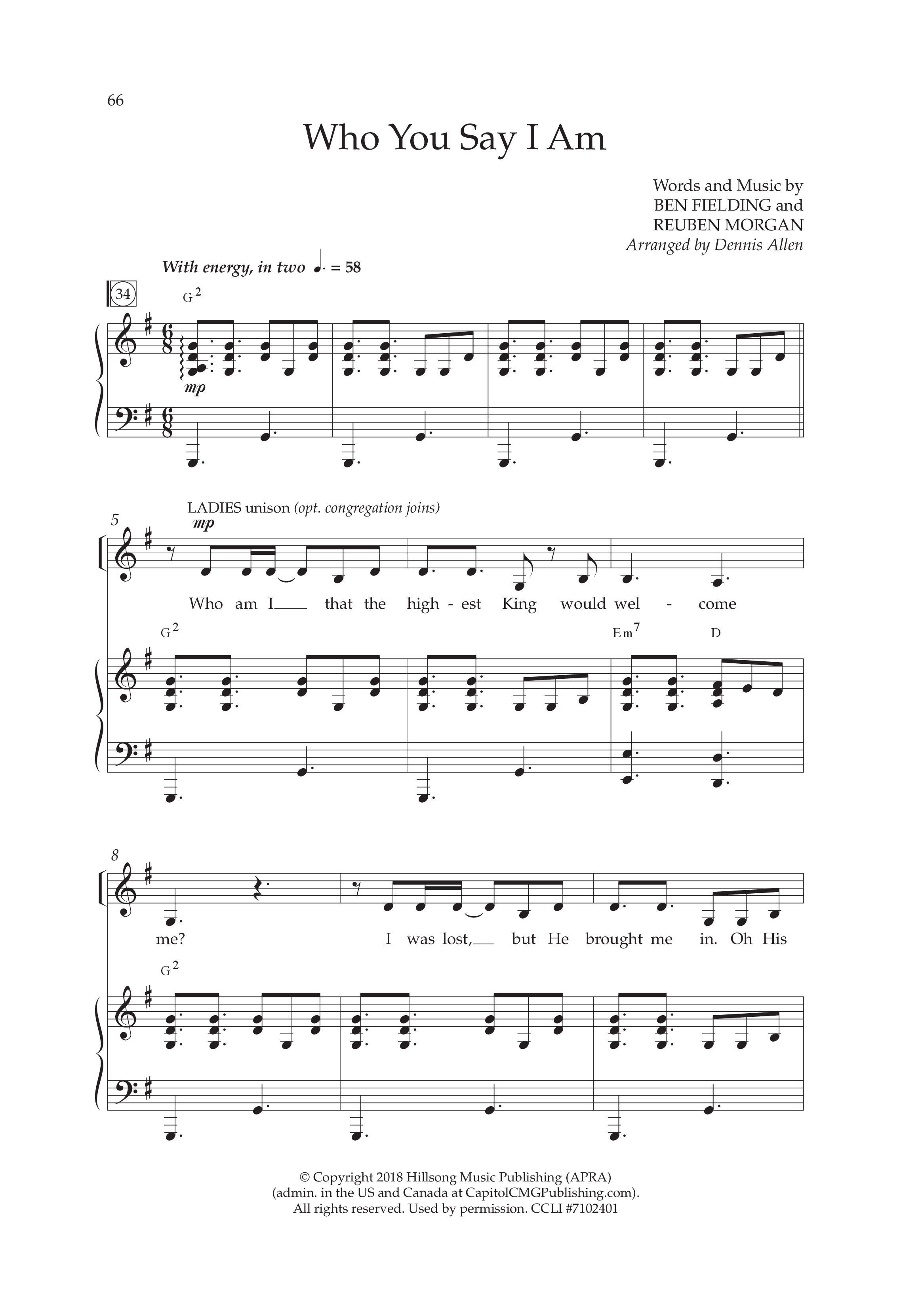 Who You Say I Am (Choral Anthem SATB) Anthem (SATB/Piano) (Lifeway Choral / Arr. Dennis Allen)