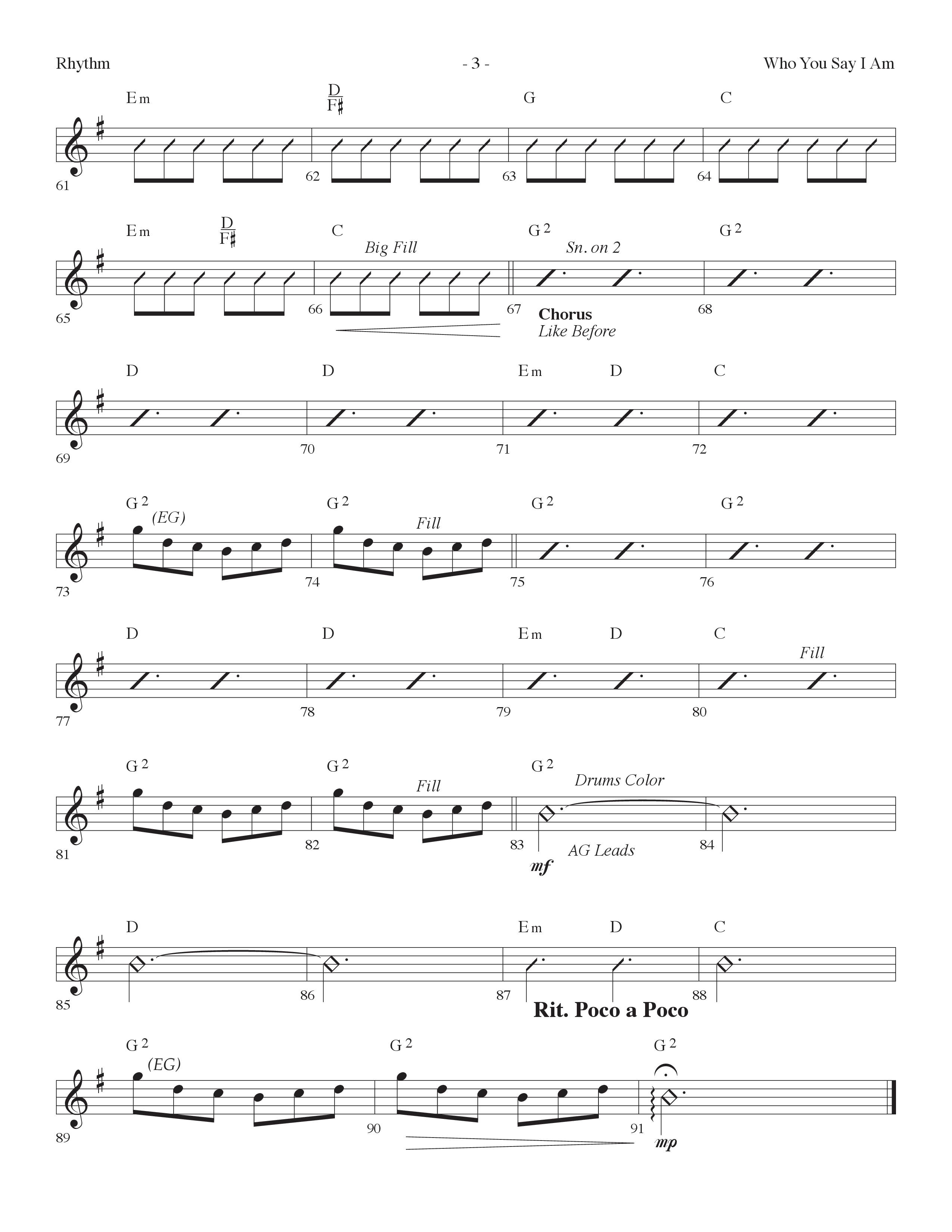 Who You Say I Am (Choral Anthem SATB) Rhythm Chart (Lifeway Choral / Arr. Dennis Allen)