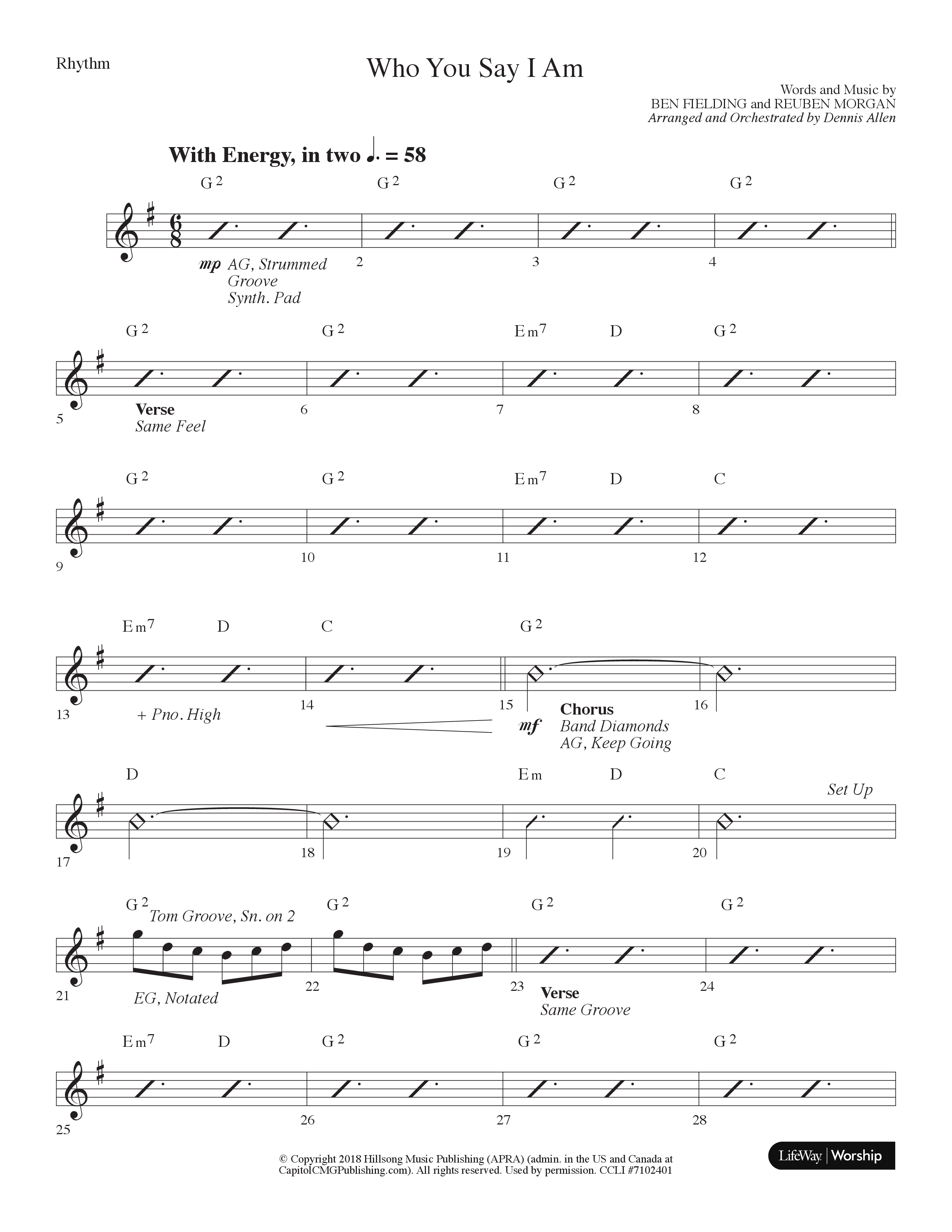 Who You Say I Am (Choral Anthem SATB) Lead Melody & Rhythm (Lifeway Choral / Arr. Dennis Allen)