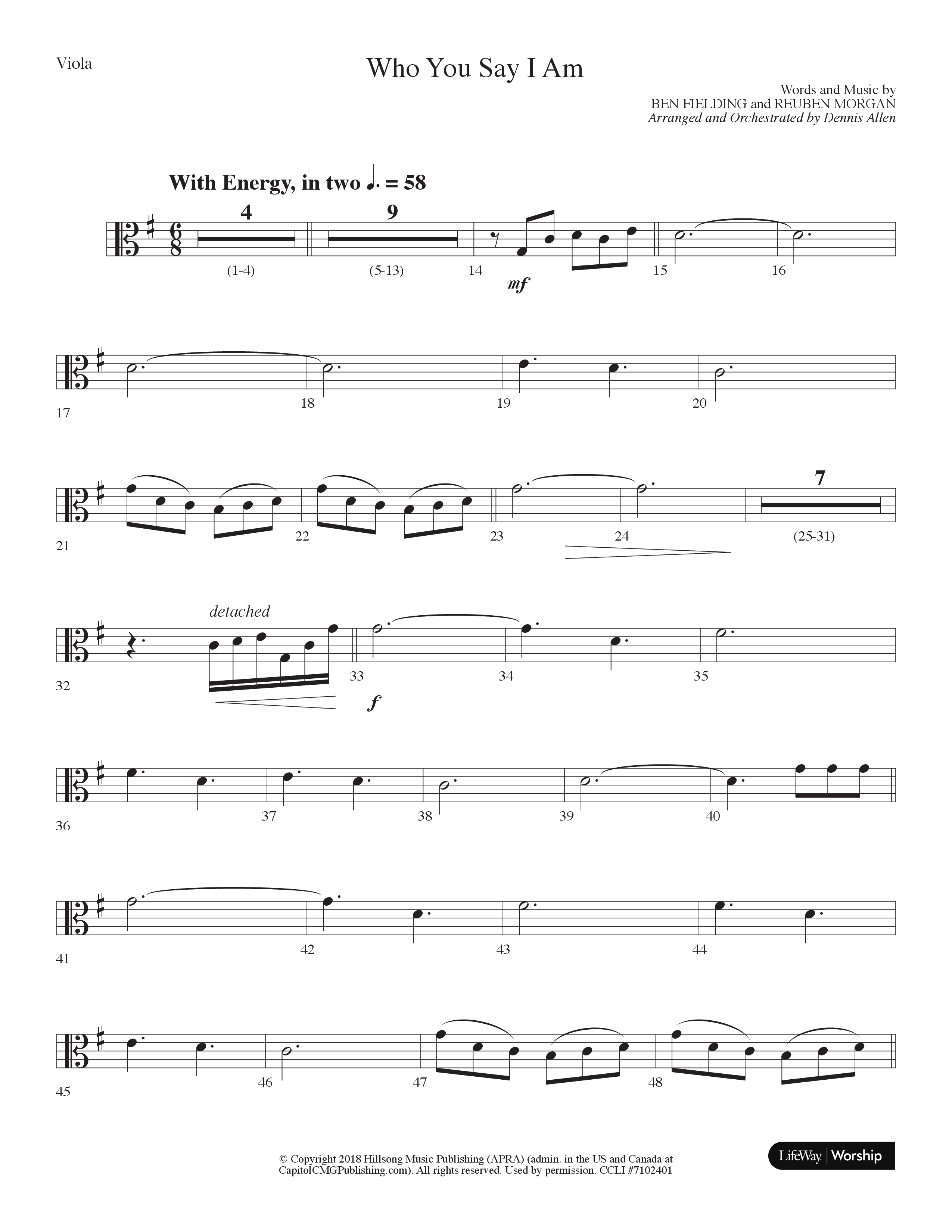 Who You Say I Am (Choral Anthem SATB) Viola (Lifeway Choral / Arr. Dennis Allen)