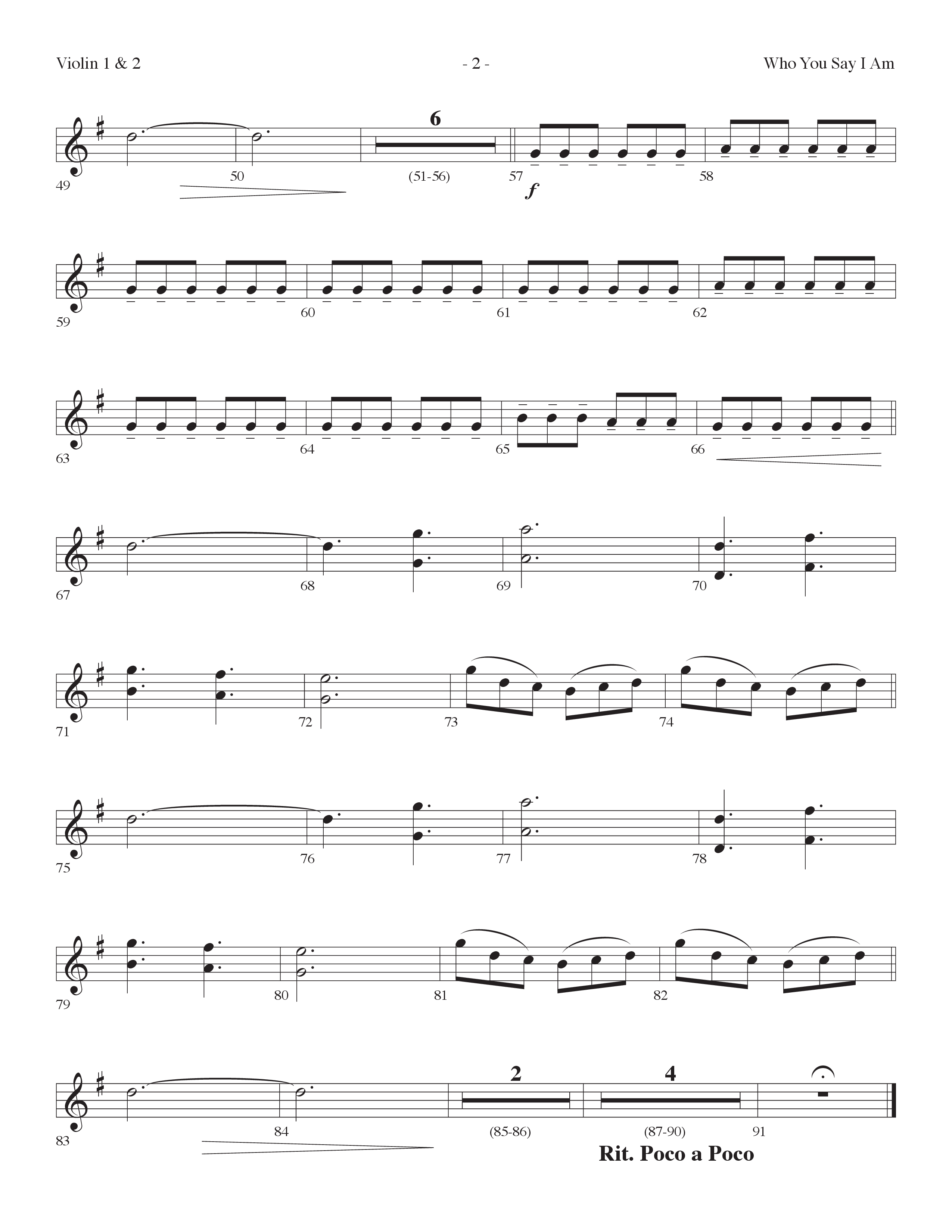 Who You Say I Am (Choral Anthem SATB) Violin 1/2 (Lifeway Choral / Arr. Dennis Allen)