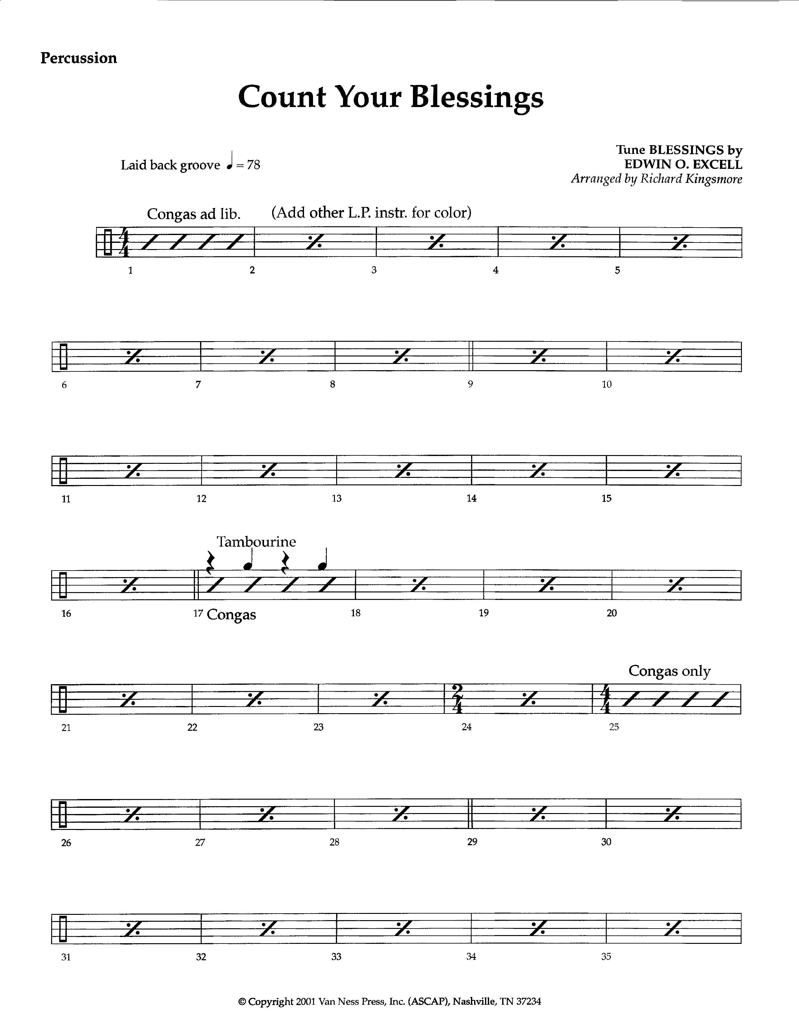 Count Your Blessings (Instrumental) Percussion (Lifeway Worship / Arr. Richard Kingsmore)