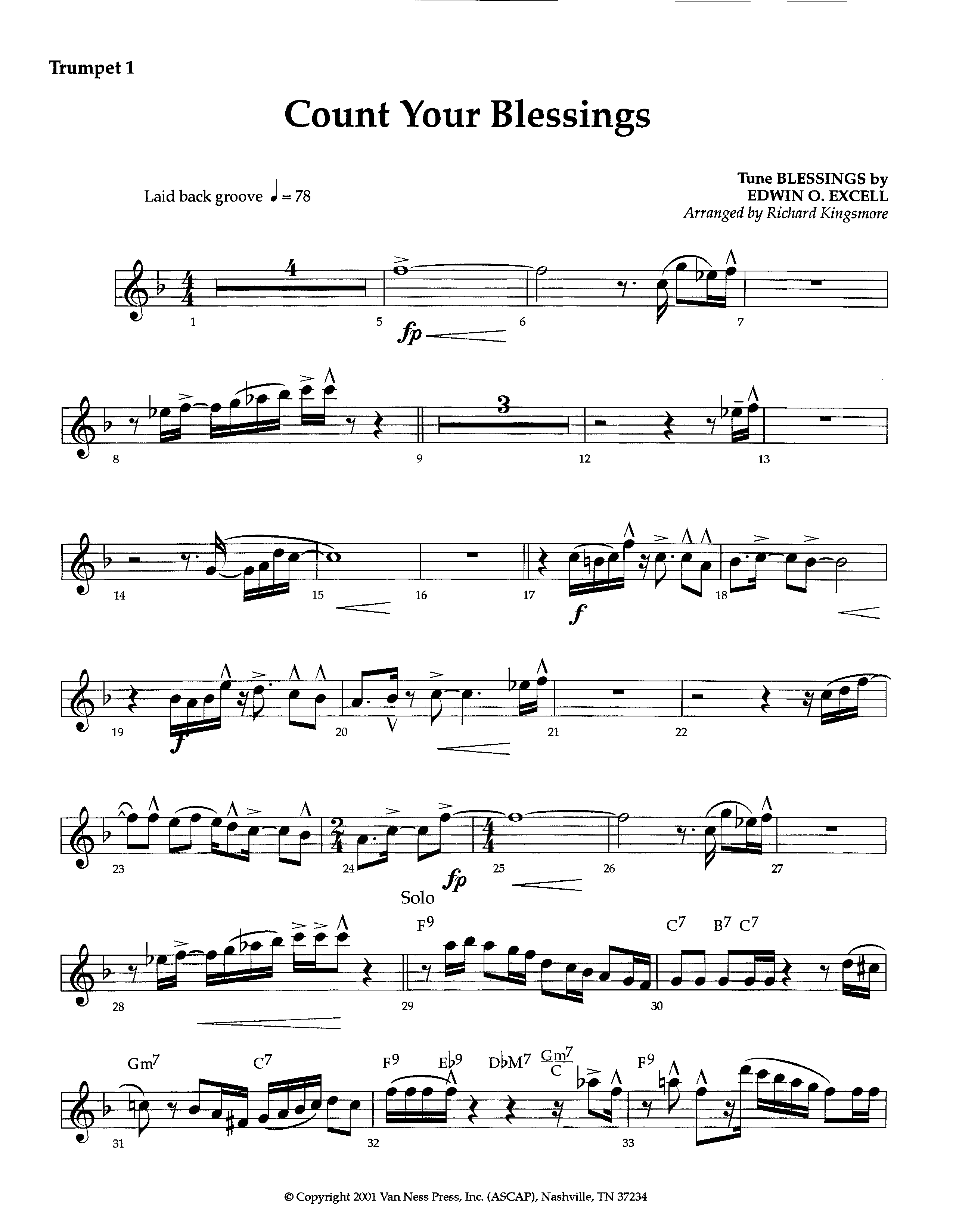 Count Your Blessings (Instrumental) Trumpet 1 (Lifeway Worship / Arr. Richard Kingsmore)