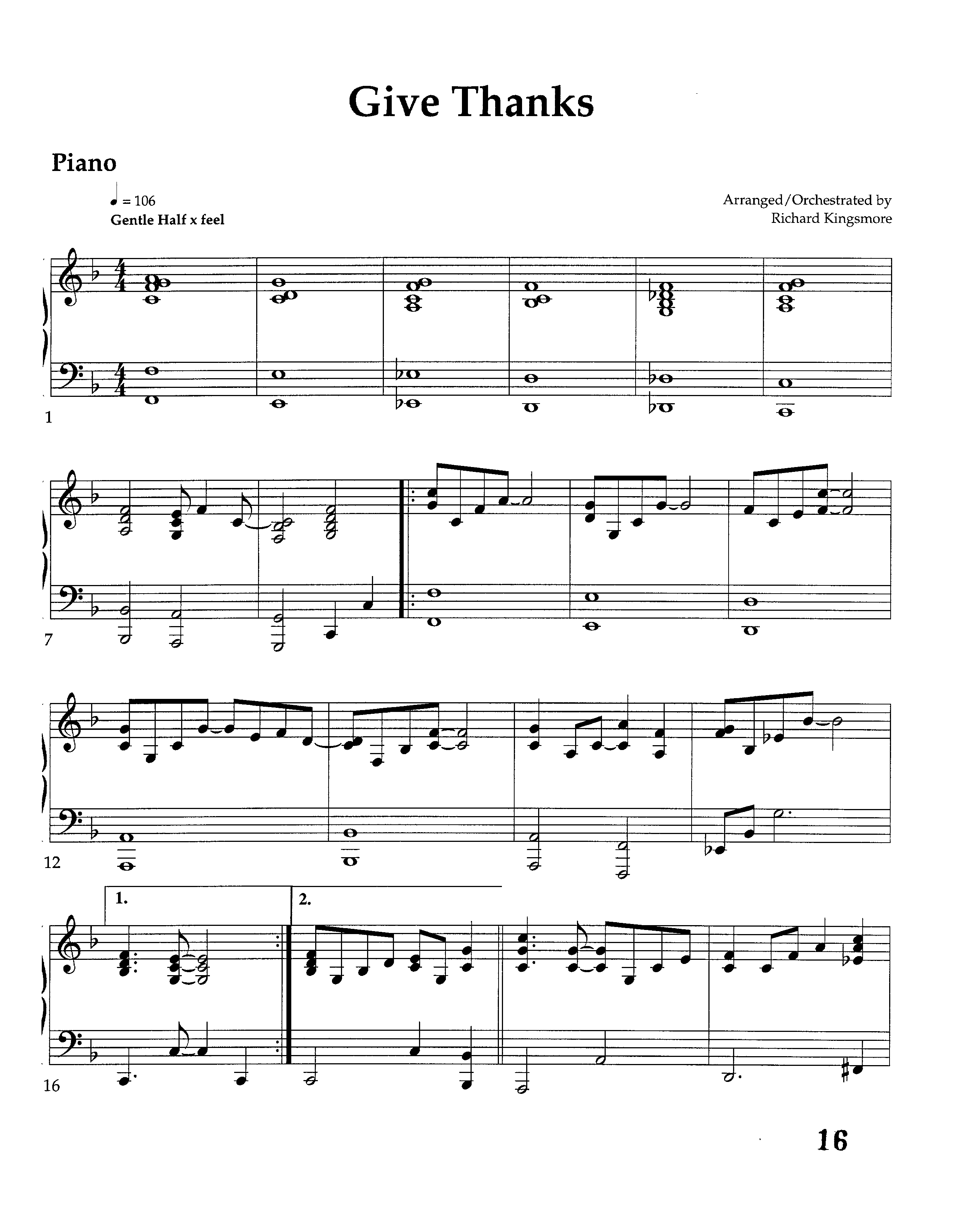 Give Thanks (Instrumental) Piano Sheet (Lifeway Worship / Arr. Richard Kingsmore)