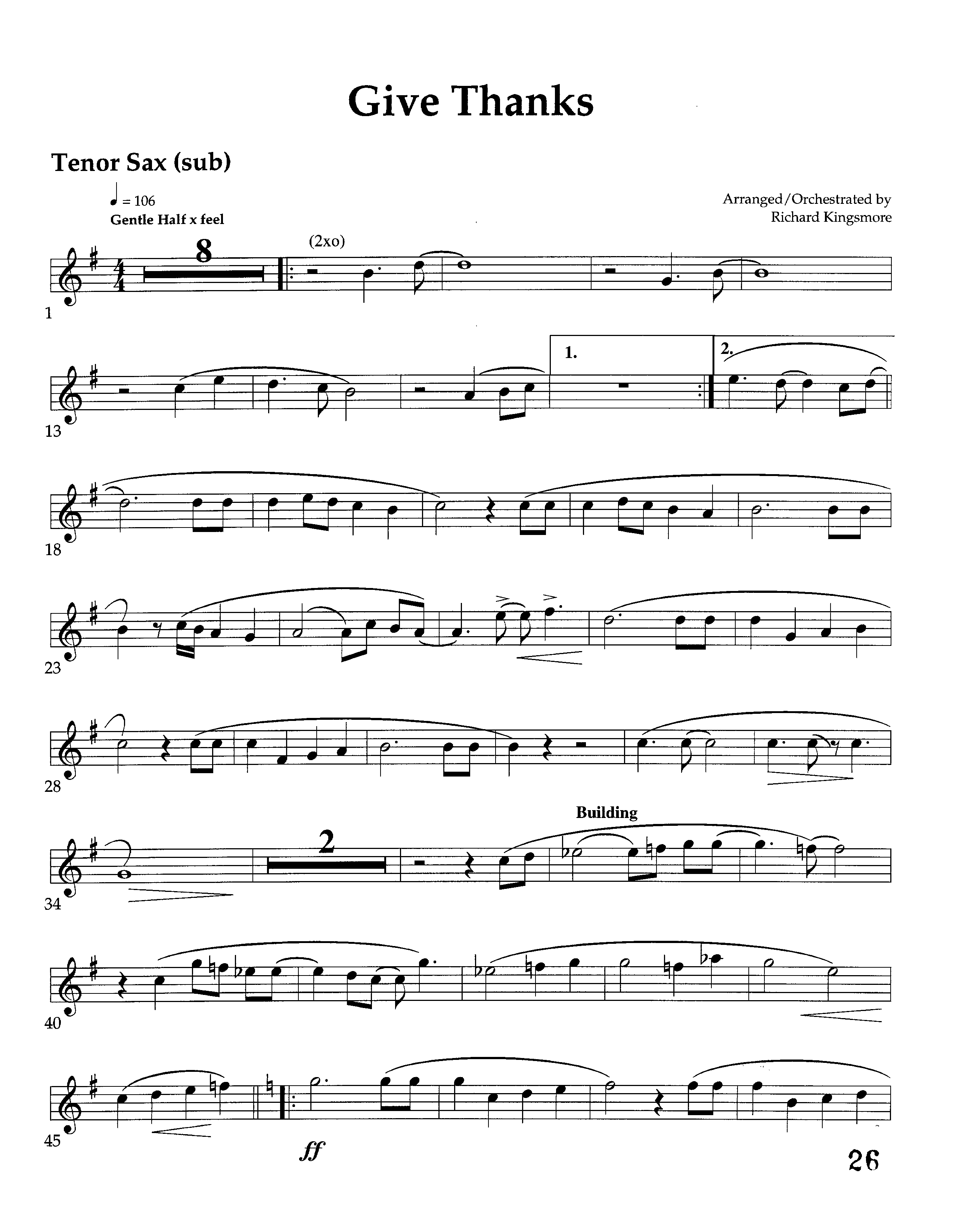 Give Thanks (Instrumental) Tenor Sax 1 (Lifeway Worship / Arr. Richard Kingsmore)