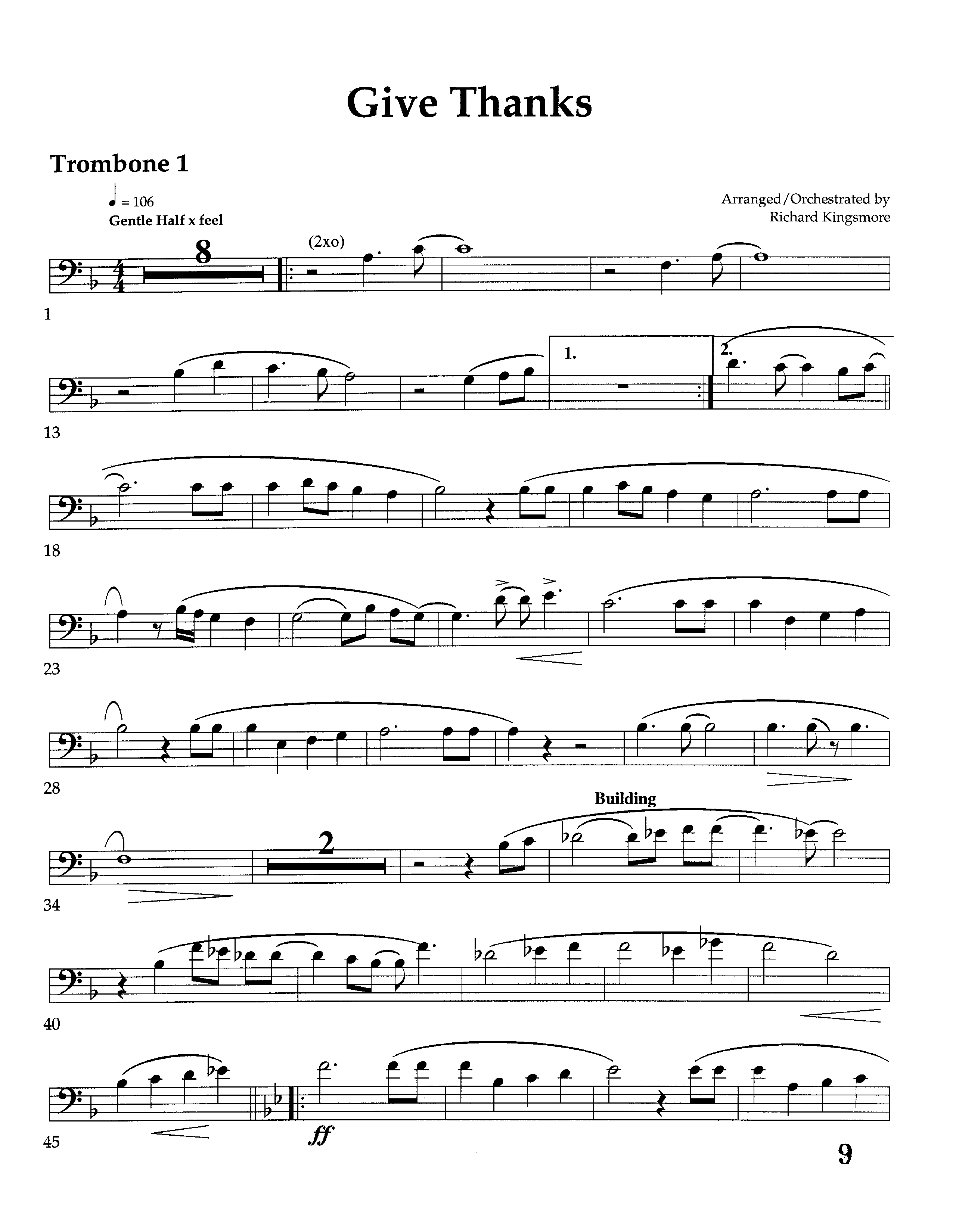 Give Thanks (Instrumental) Trombone 1 (Lifeway Worship / Arr. Richard Kingsmore)