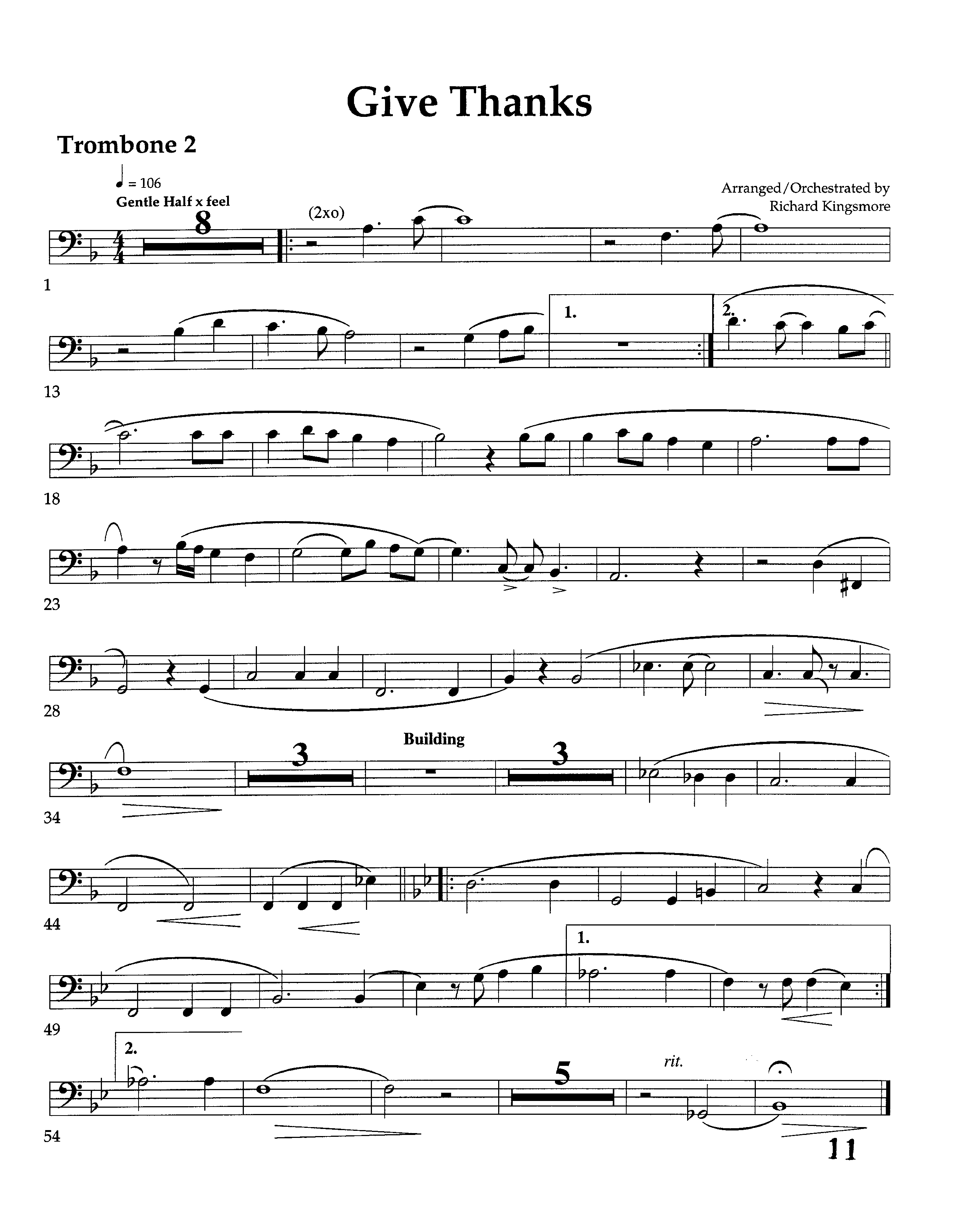 Give Thanks (Instrumental) Trombone 2 (Lifeway Worship / Arr. Richard Kingsmore)