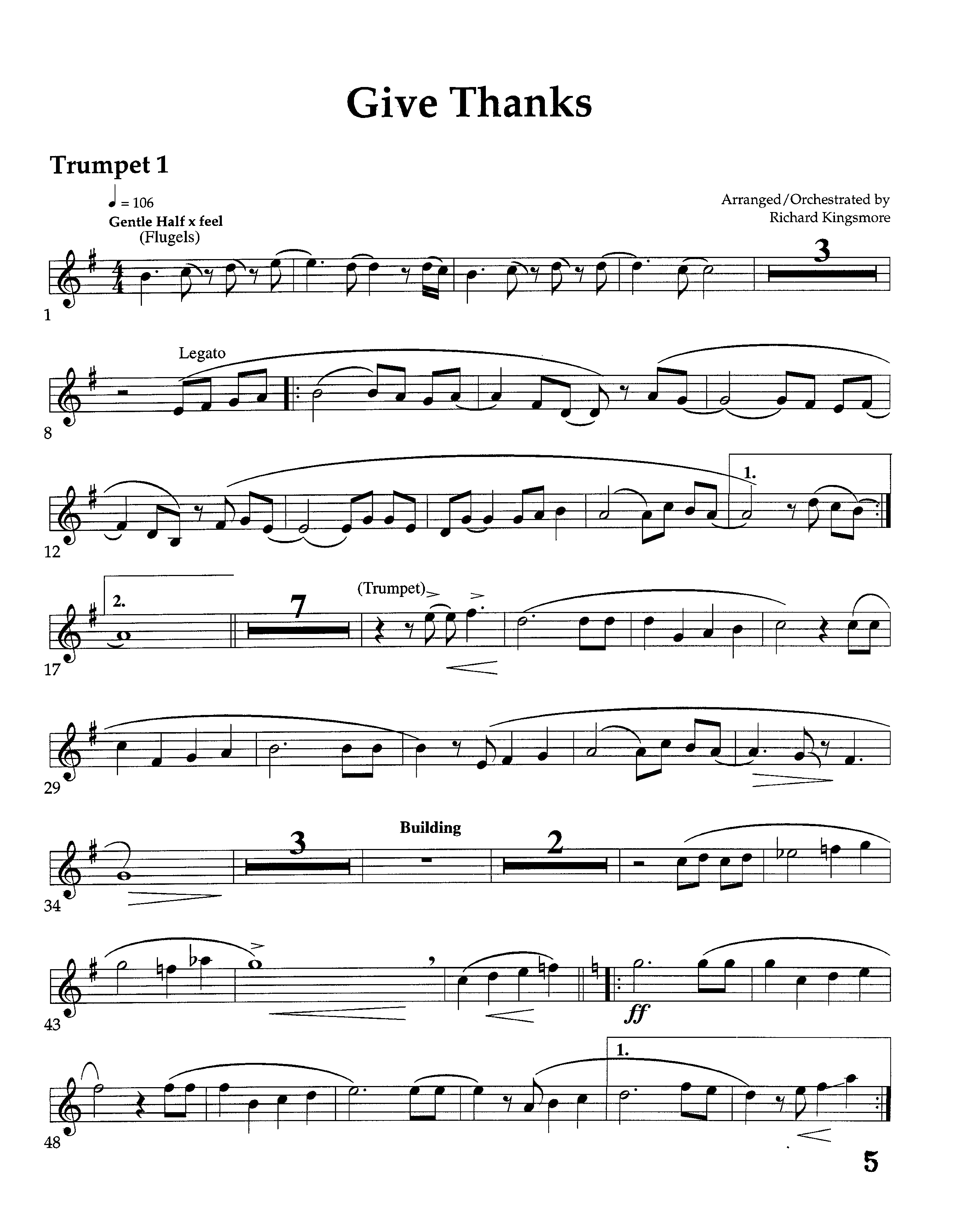 Give Thanks (Instrumental) Trumpet 1 (Lifeway Worship / Arr. Richard Kingsmore)