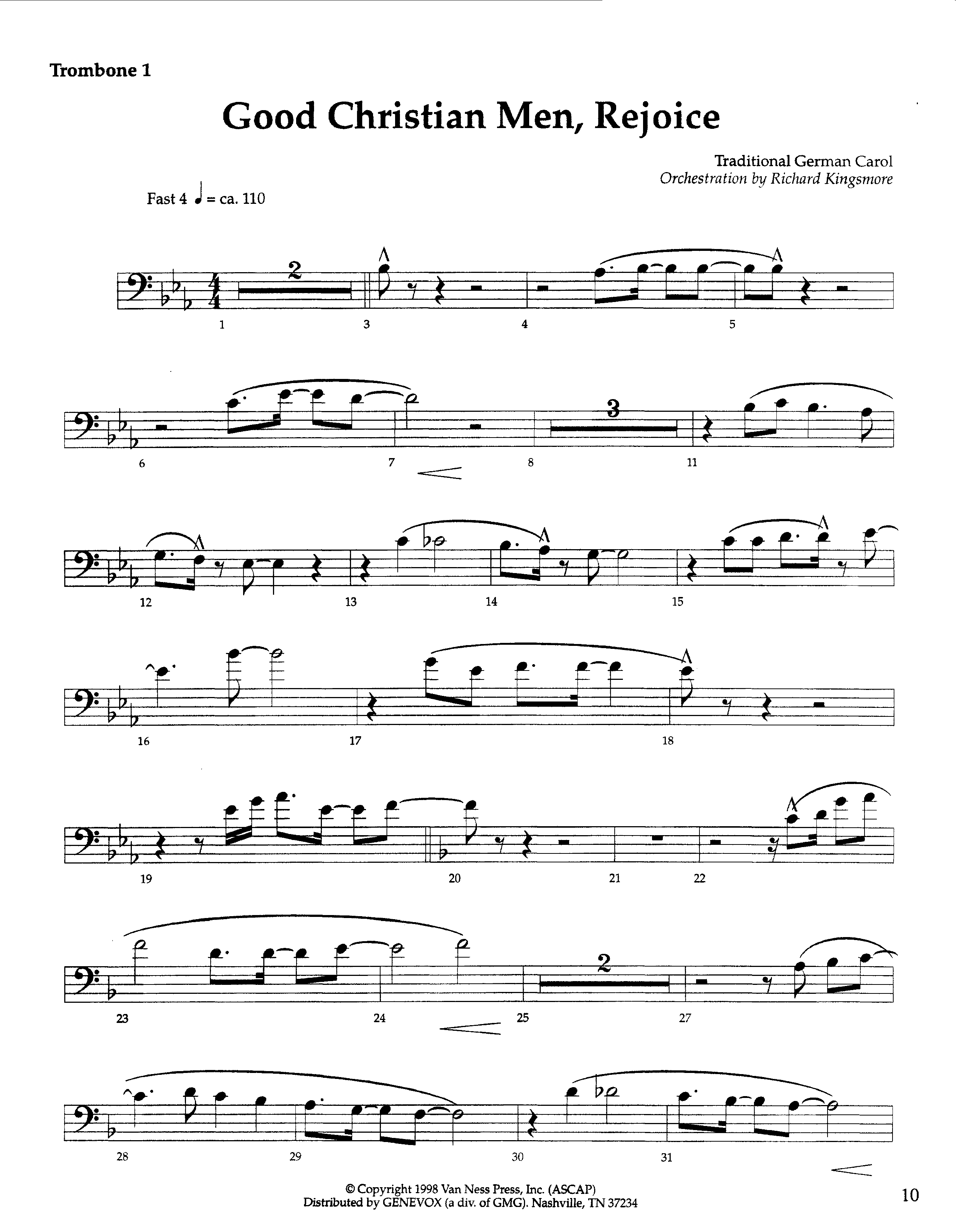 Good Christian Men Rejoice (Instrumental) Trombone 1 (Lifeway Worship / Arr. Richard Kingsmore)