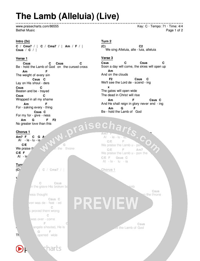 The Lamb (Alleluia) (Live) Chords & Lyrics (Bethel Music)