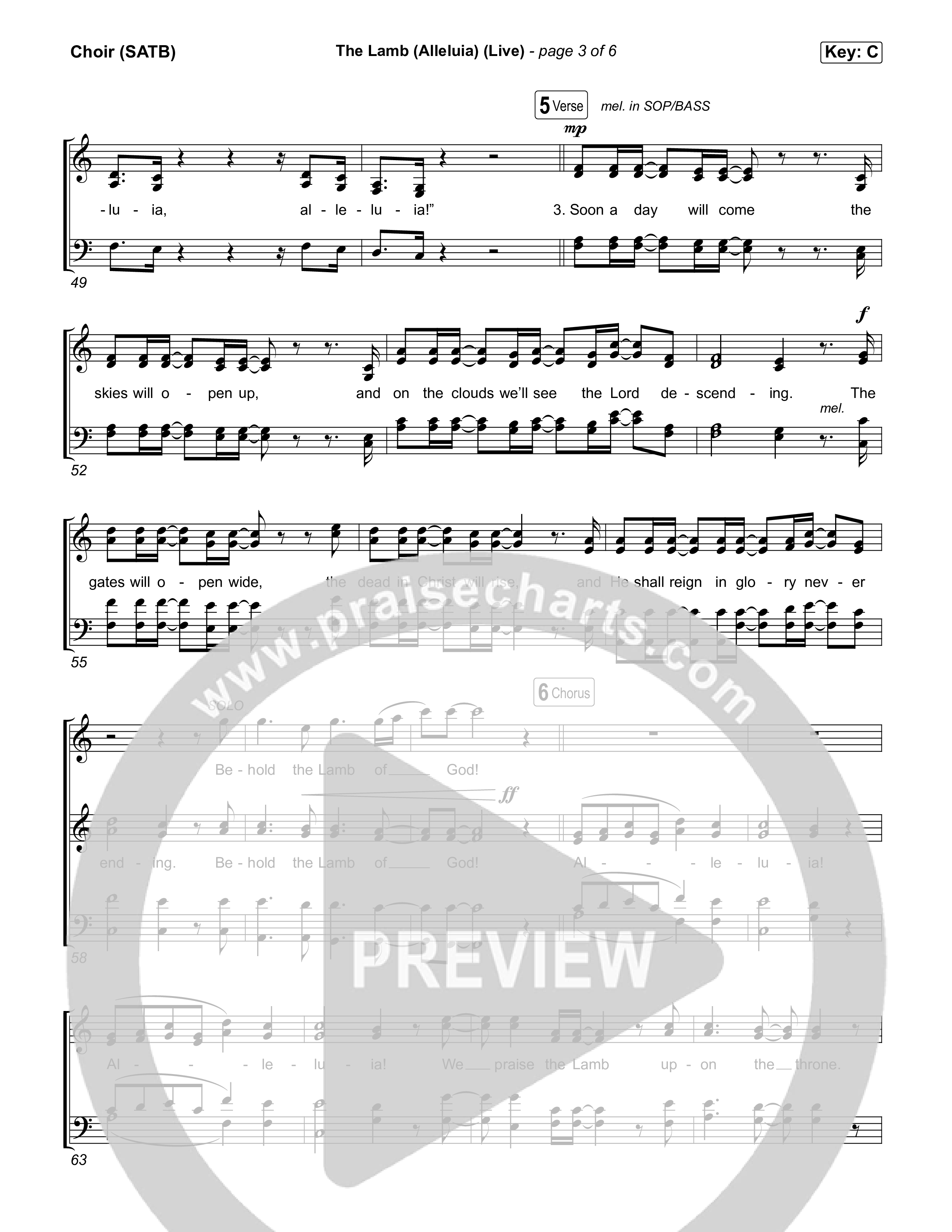 The Lamb (Alleluia) (Live) Choir Sheet (SATB) (Bethel Music)