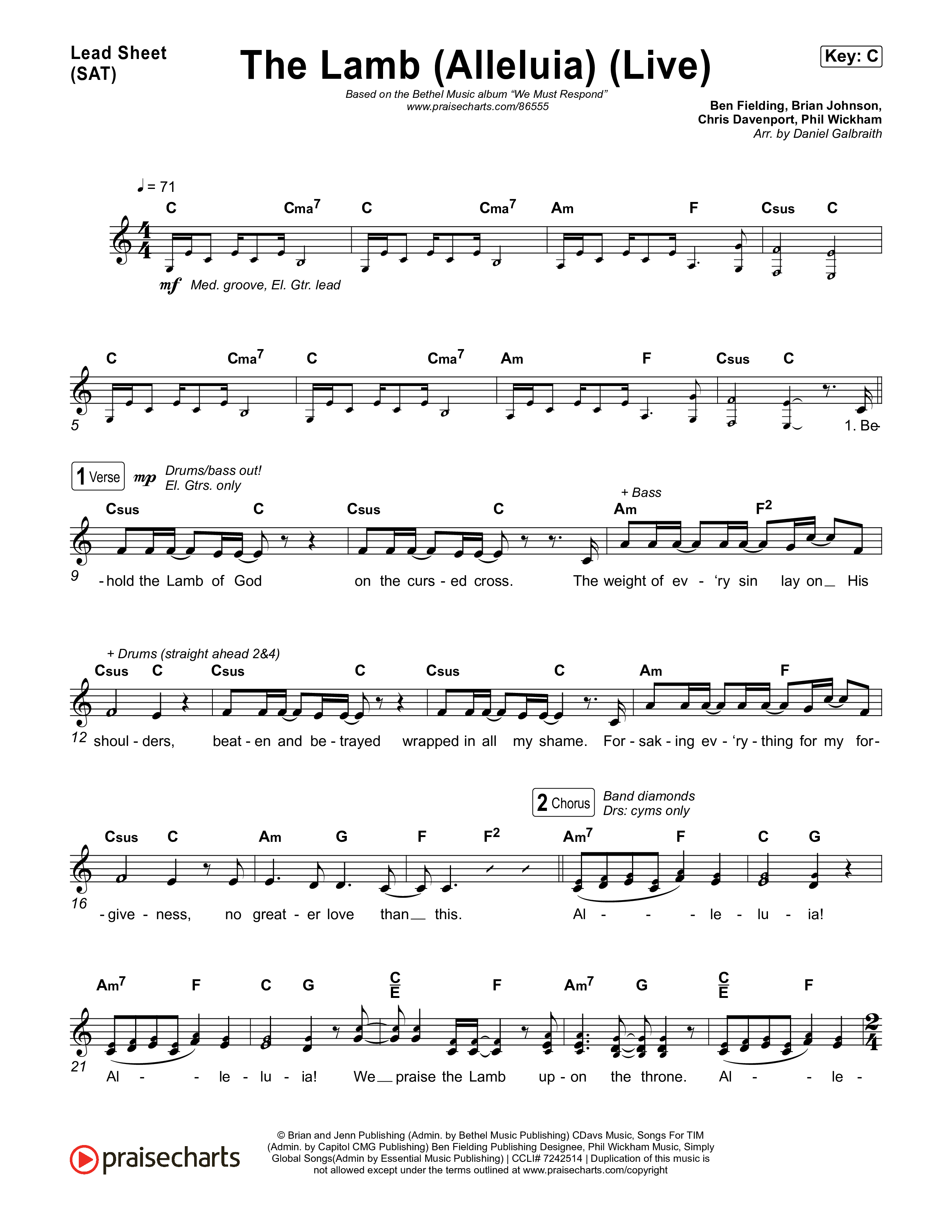 The Lamb (Alleluia) (Live) Lead Sheet (SAT) (Bethel Music)