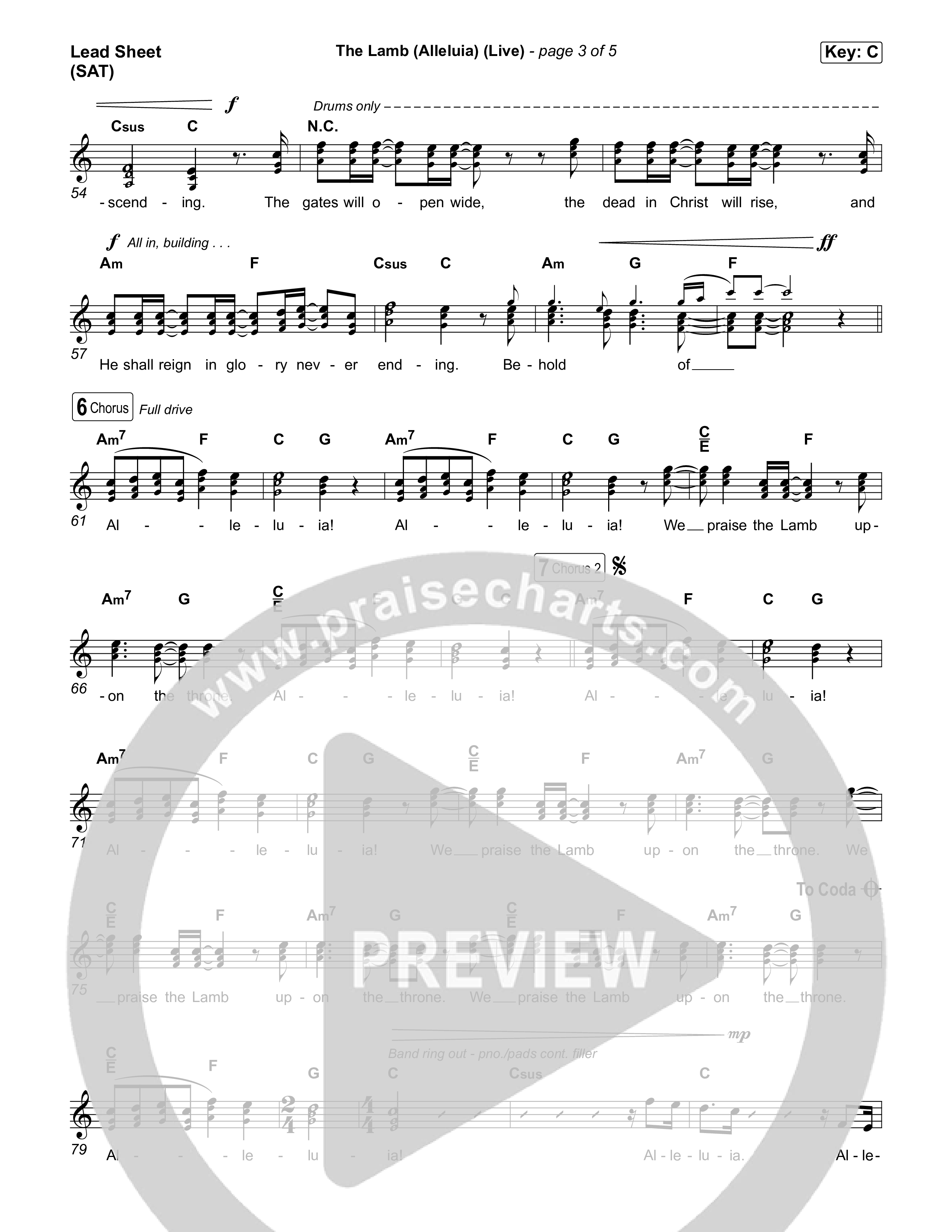 The Lamb (Alleluia) (Live) Lead Sheet (SAT) (Bethel Music)